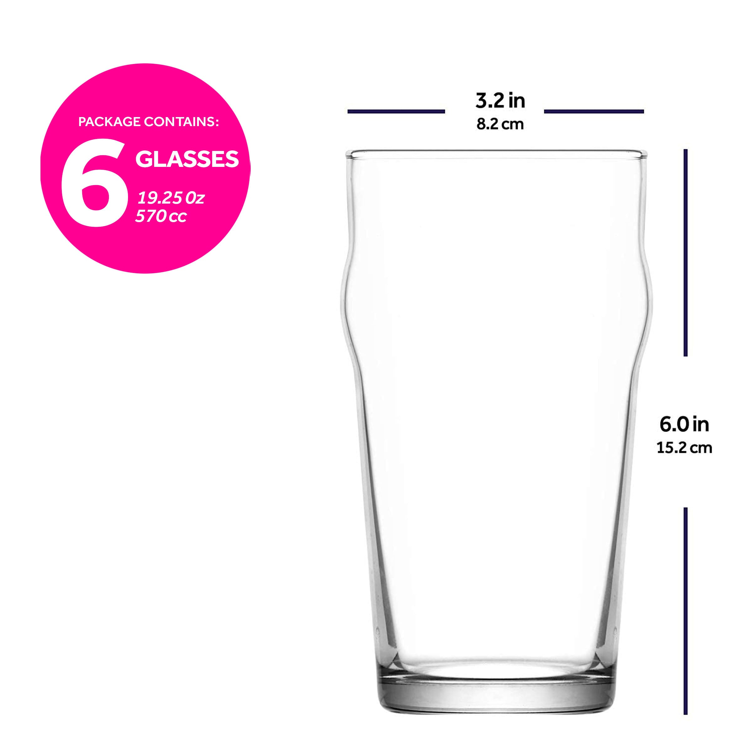  LAV Noniq Beer Pint Glasses 6-Piece Set - Clear - Bonton