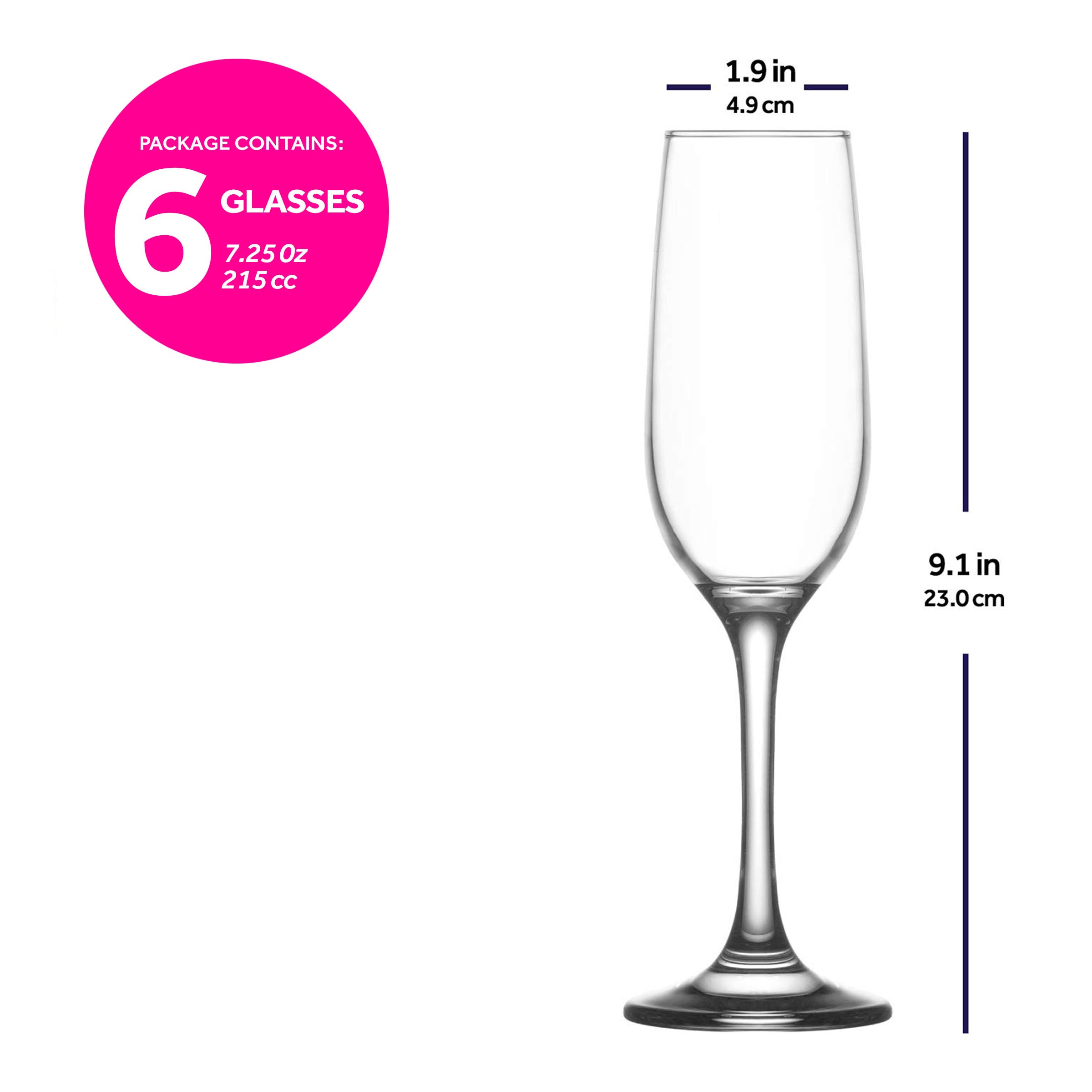  LAV Fame Champagne Flute 6-Piece Set - Clear - Bonton