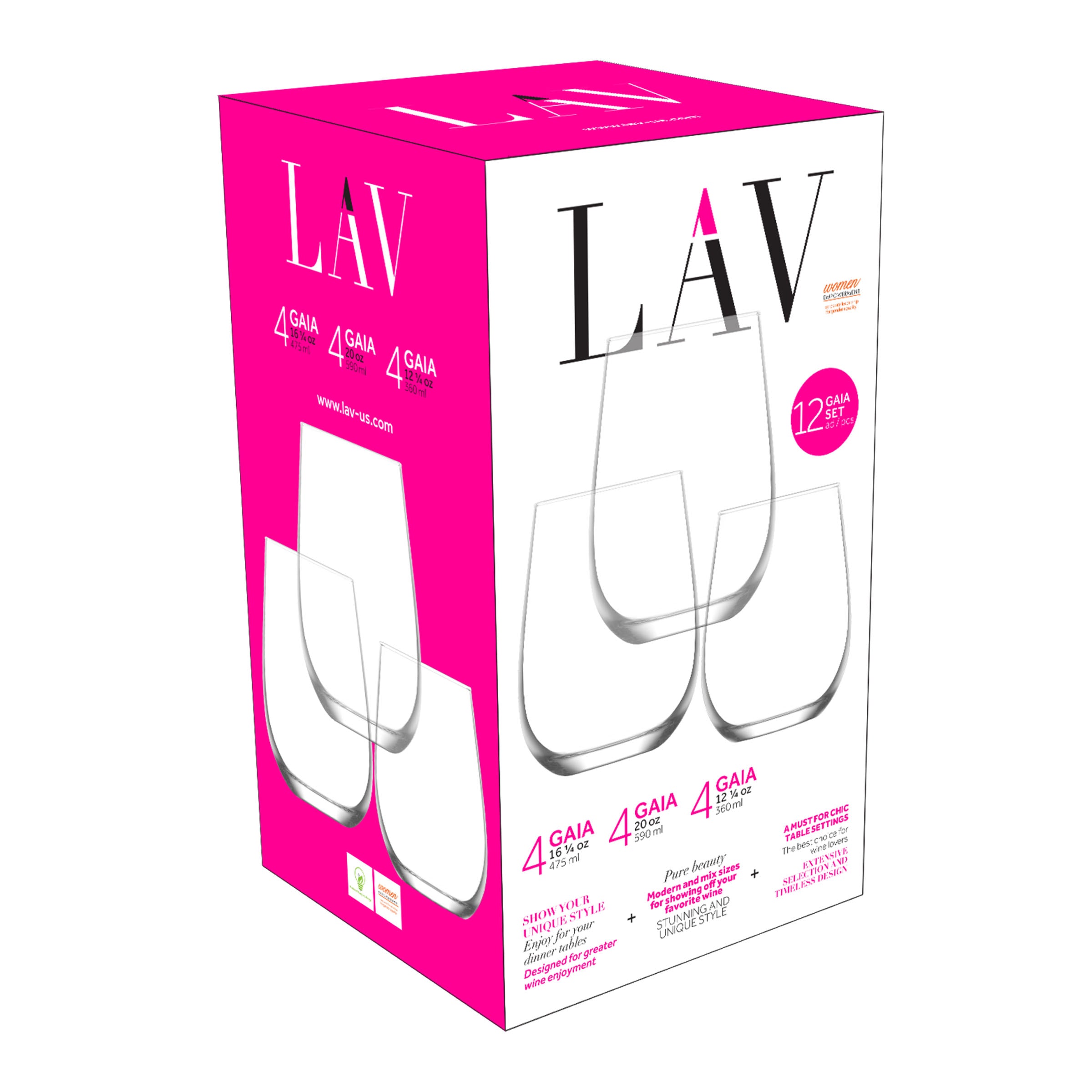  LAV Gaia Stemless Wine Glasses 12-Piece Set - Clear - Bonton