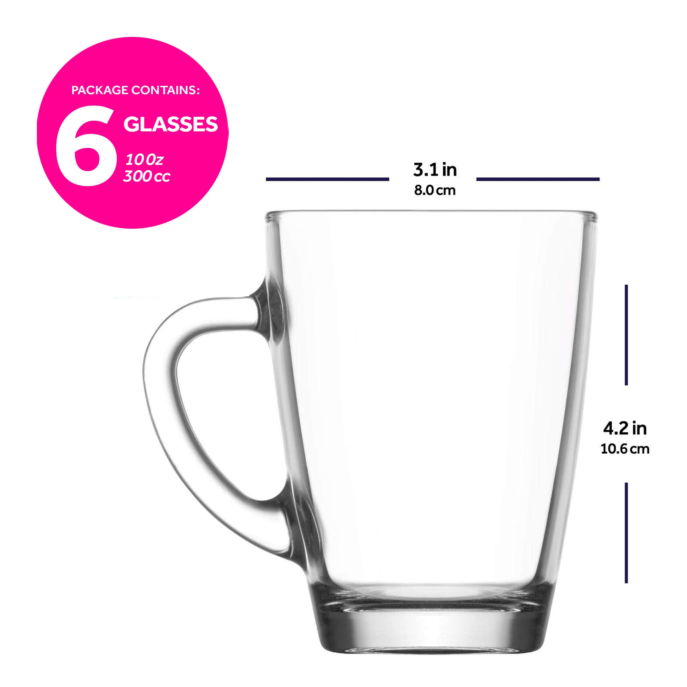  LAV Vega Glass Coffee Mugs Set with Handle 6-Piece Set - Clear - Bonton