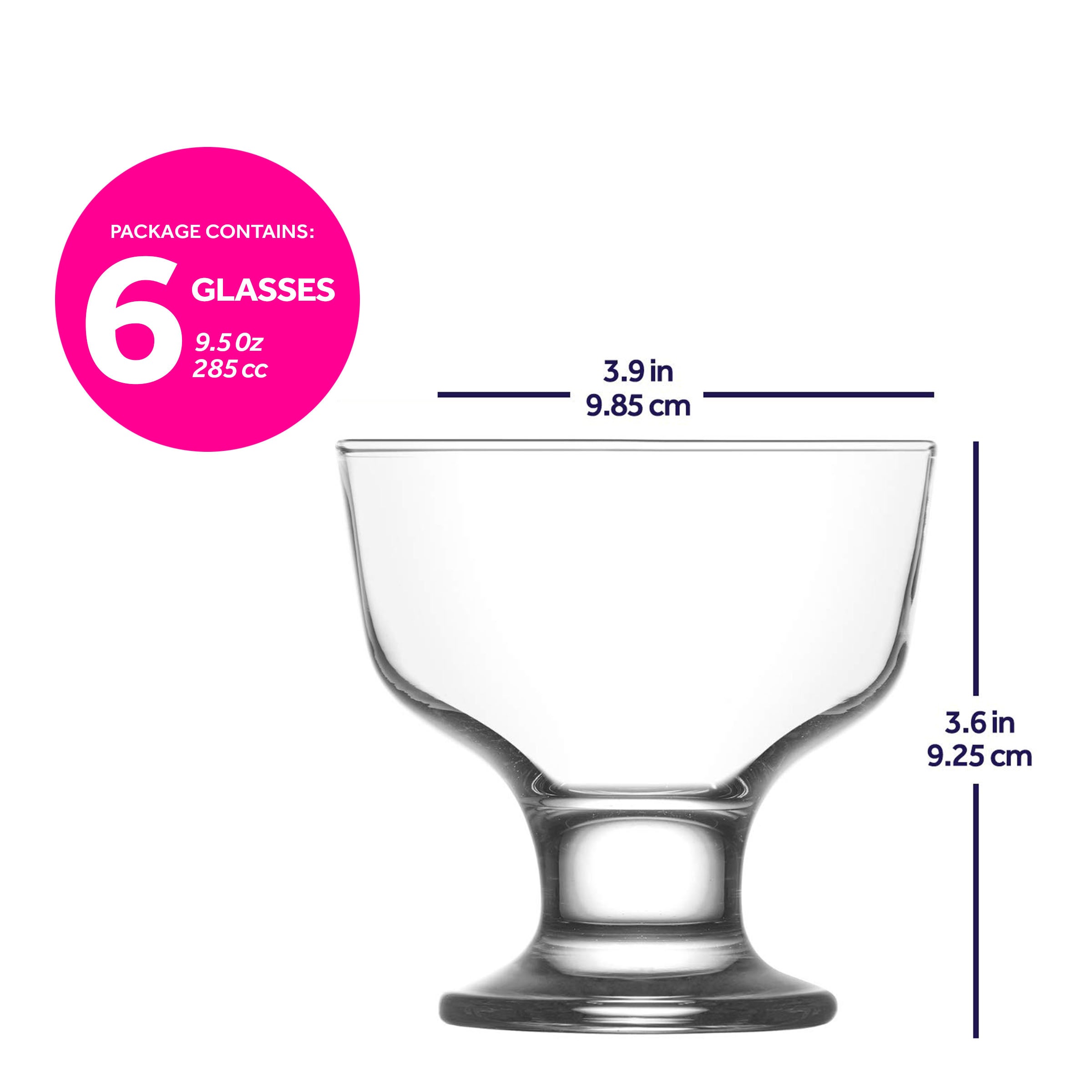  LAV Destina Glass Dessert Bowls 6-Piece Set - Clear - Bonton