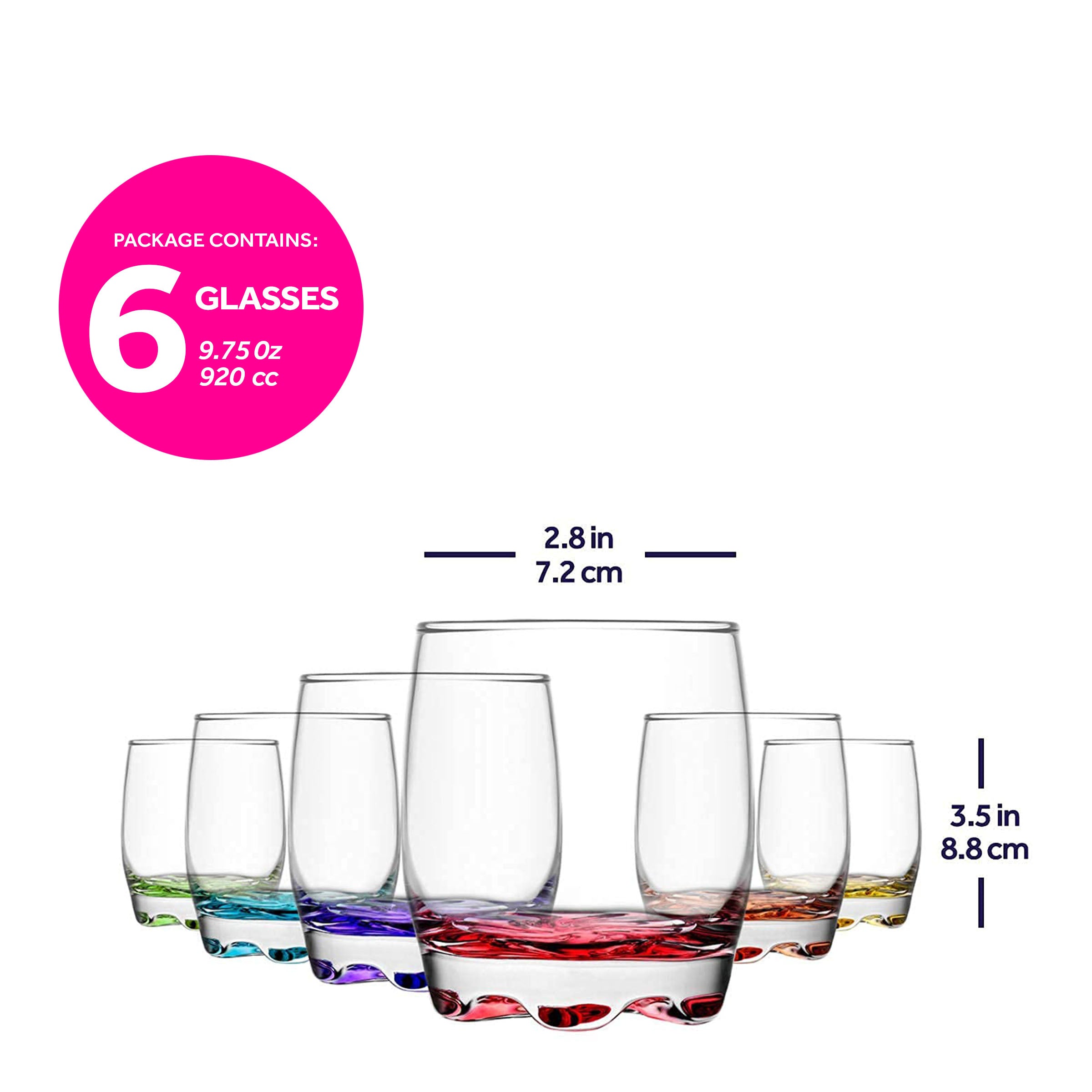  LAV Adora Colored Bottom Drinking Glasses 6-Piece Set - Clear - Bonton