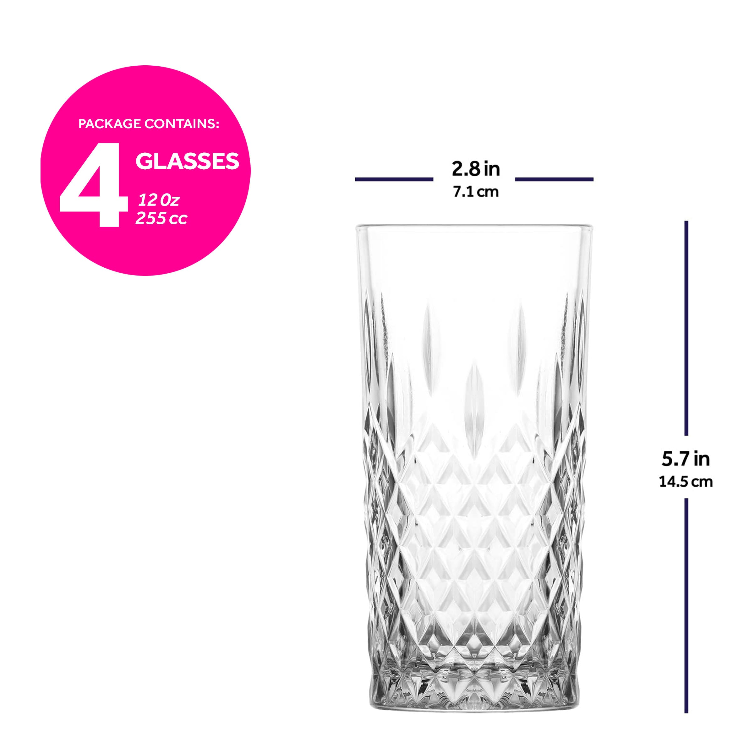  LAV Odin Highball Cocktail Glasses 4-Piece Set - Clear - Bonton