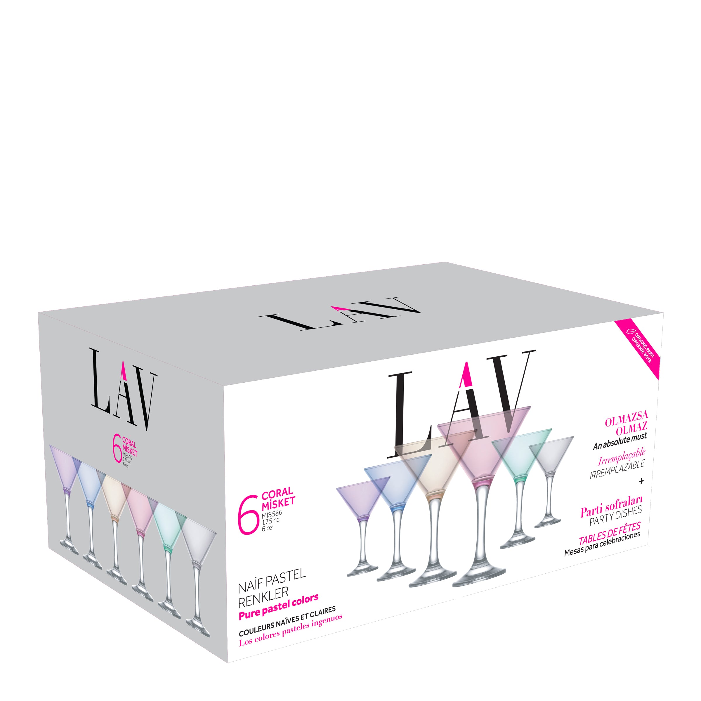  LAV Misket Multi Colored Martini Cocktail Glasses 6-Piece Set - Multi - Bonton