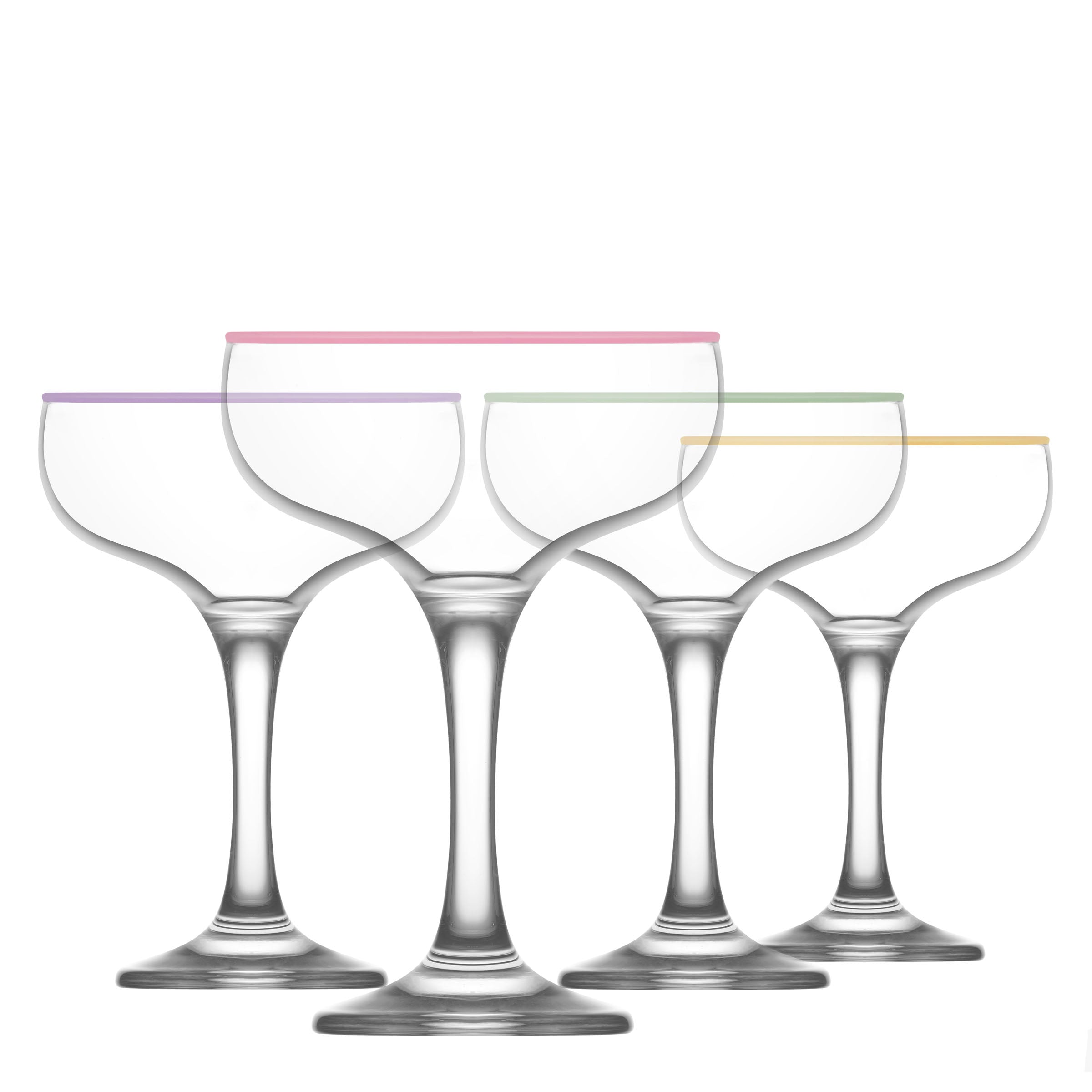  LAV Misket Multi Colored Rim Coupe Cocktail Glasses 4-Piece Set - Multi - Bonton