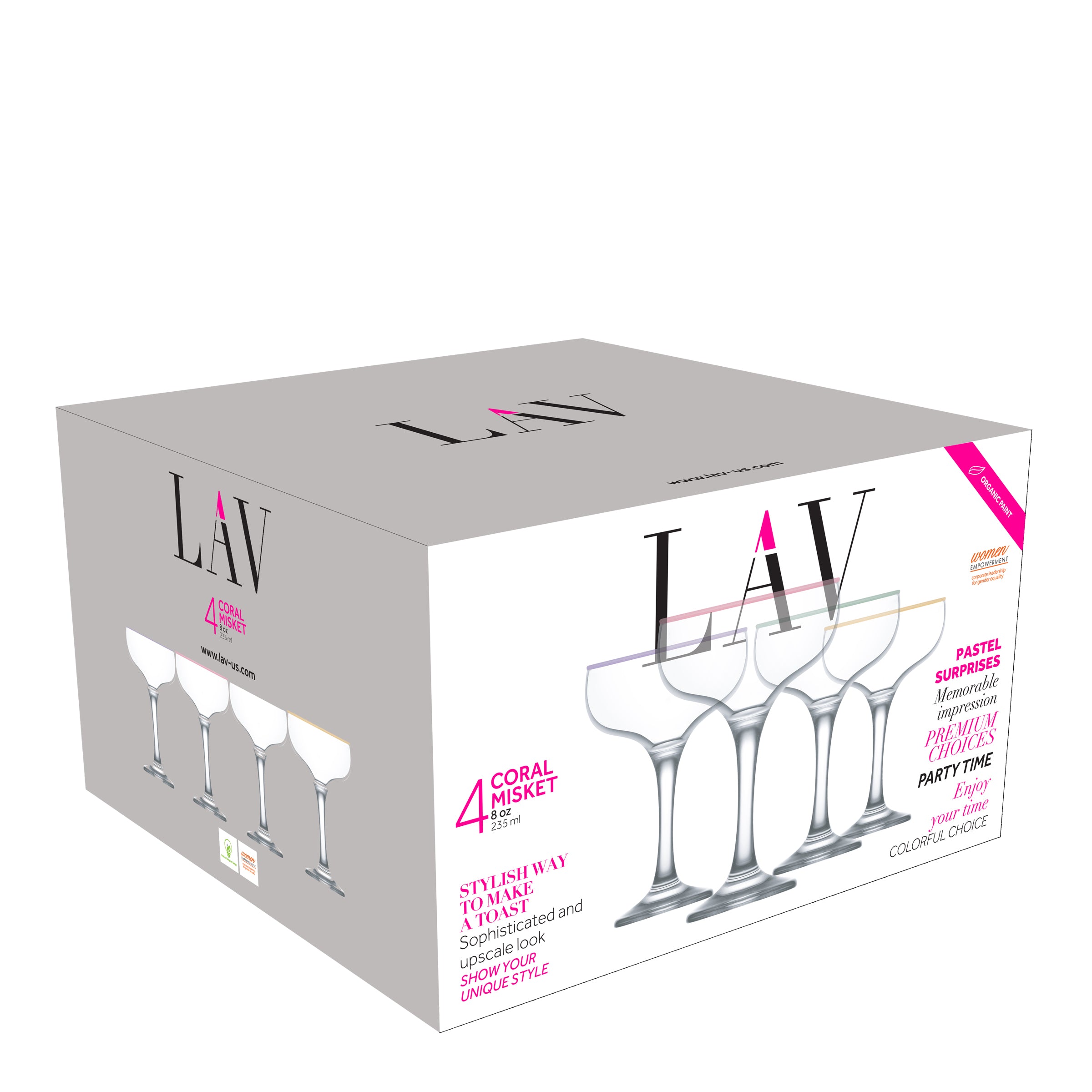  LAV Misket Multi Colored Rim Coupe Cocktail Glasses 4-Piece Set - Multi - Bonton