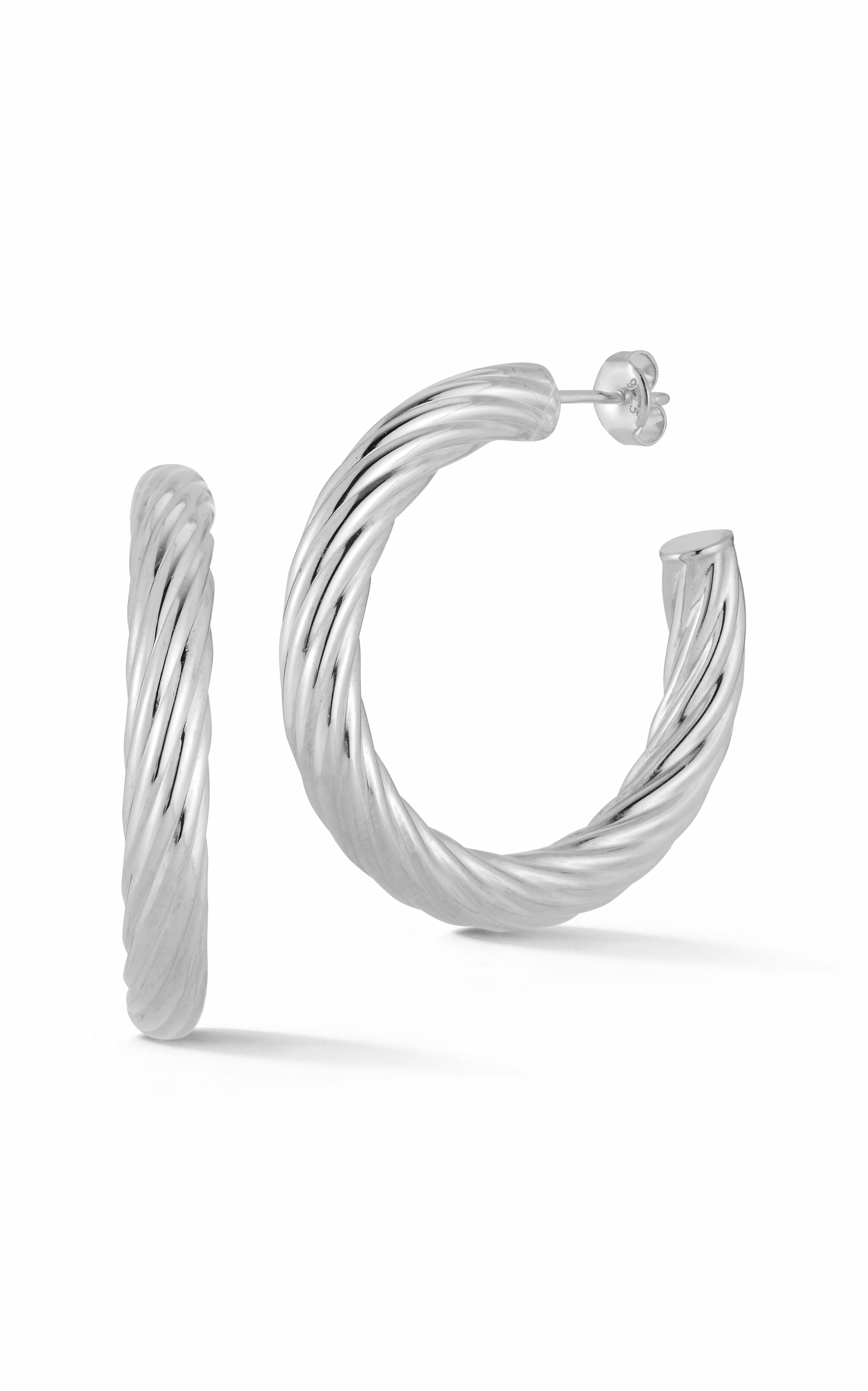  Relativity Thick Tube Twist Hoop Earrings - Silver - Bonton