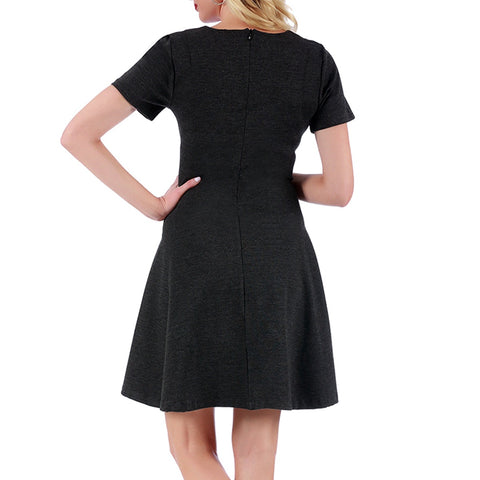 InstantFigure Short V-Neck Flared Skirt Panel Dress 16808M