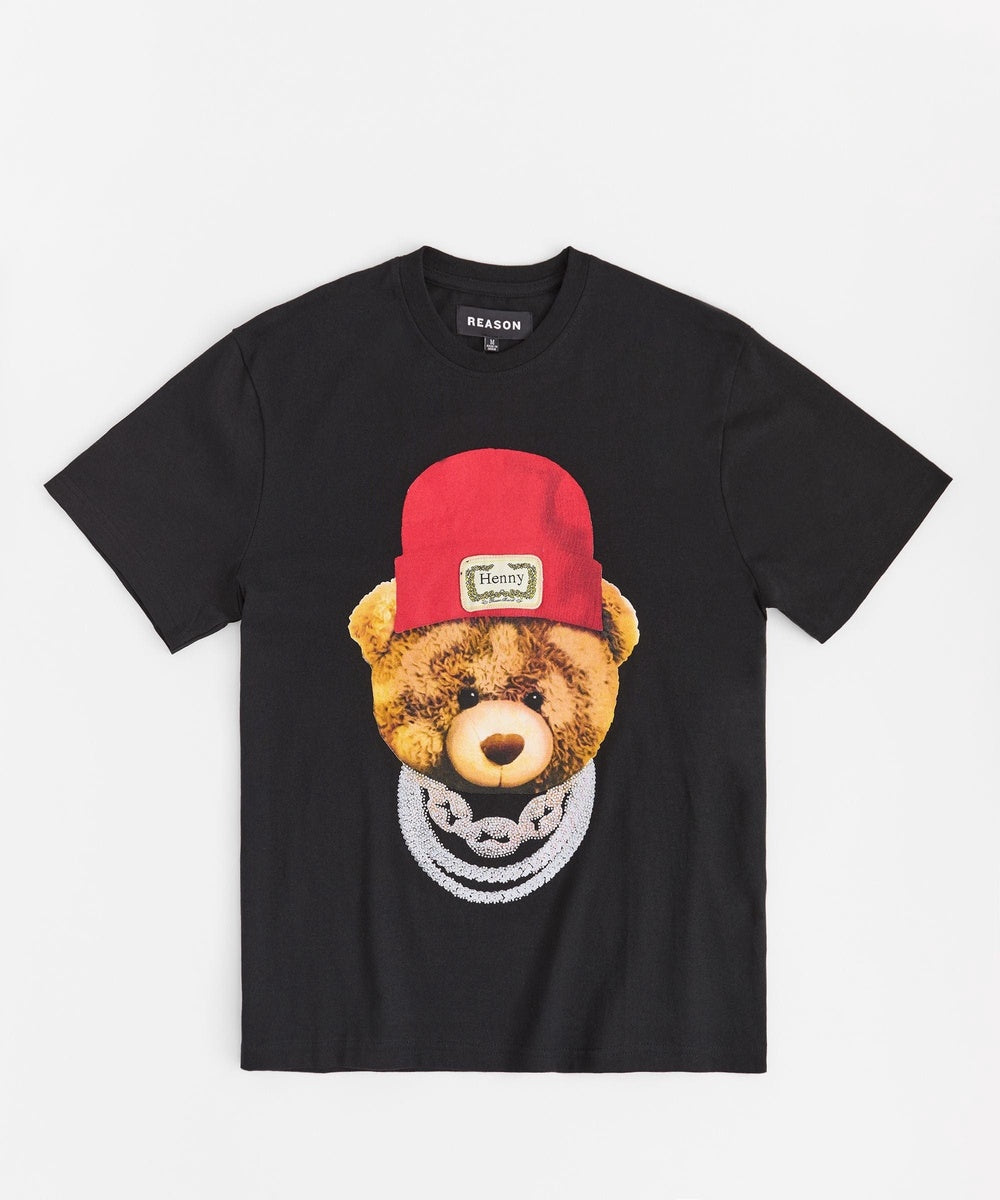  Reason Clothing Teddy Rhinestone Short Sleeve Tee - Black - BLACK - Bonton