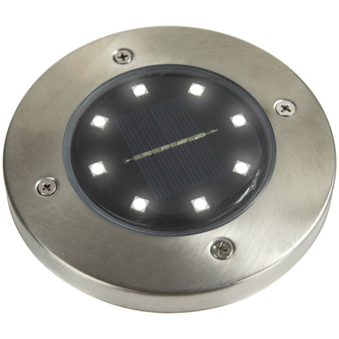 Set of 8 Stainless Steel Round Solar Powered LED Pathway Markers  5"