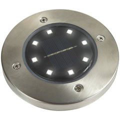 Set of 8 Stainless Steel Round Solar Powered LED Pathway Markers  5"