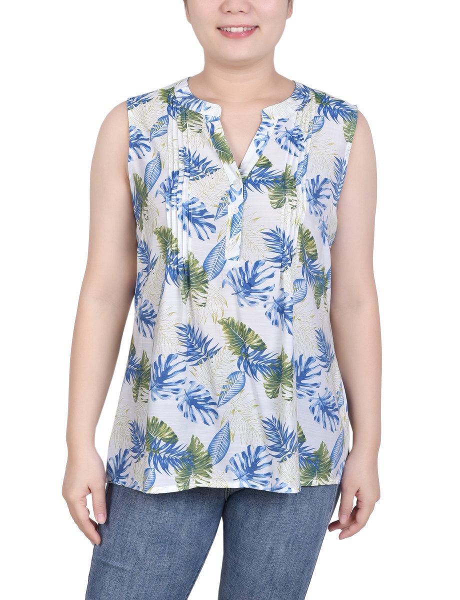  NY Collection Petite Sleeveless Pintucked Blouse - Black Palmdive - Bonton