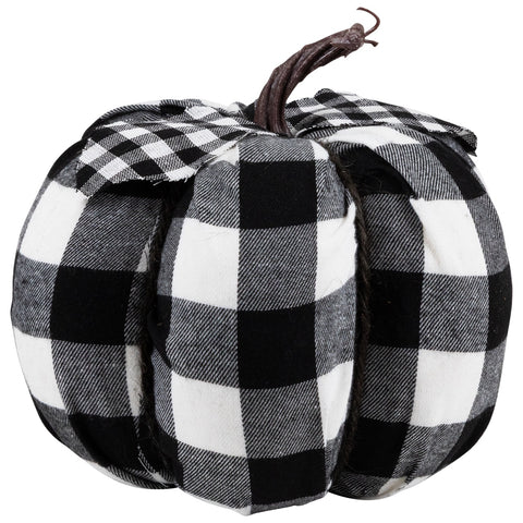 Buffalo Plaid Fall Harvest Pumpkin - 7" - Black and White