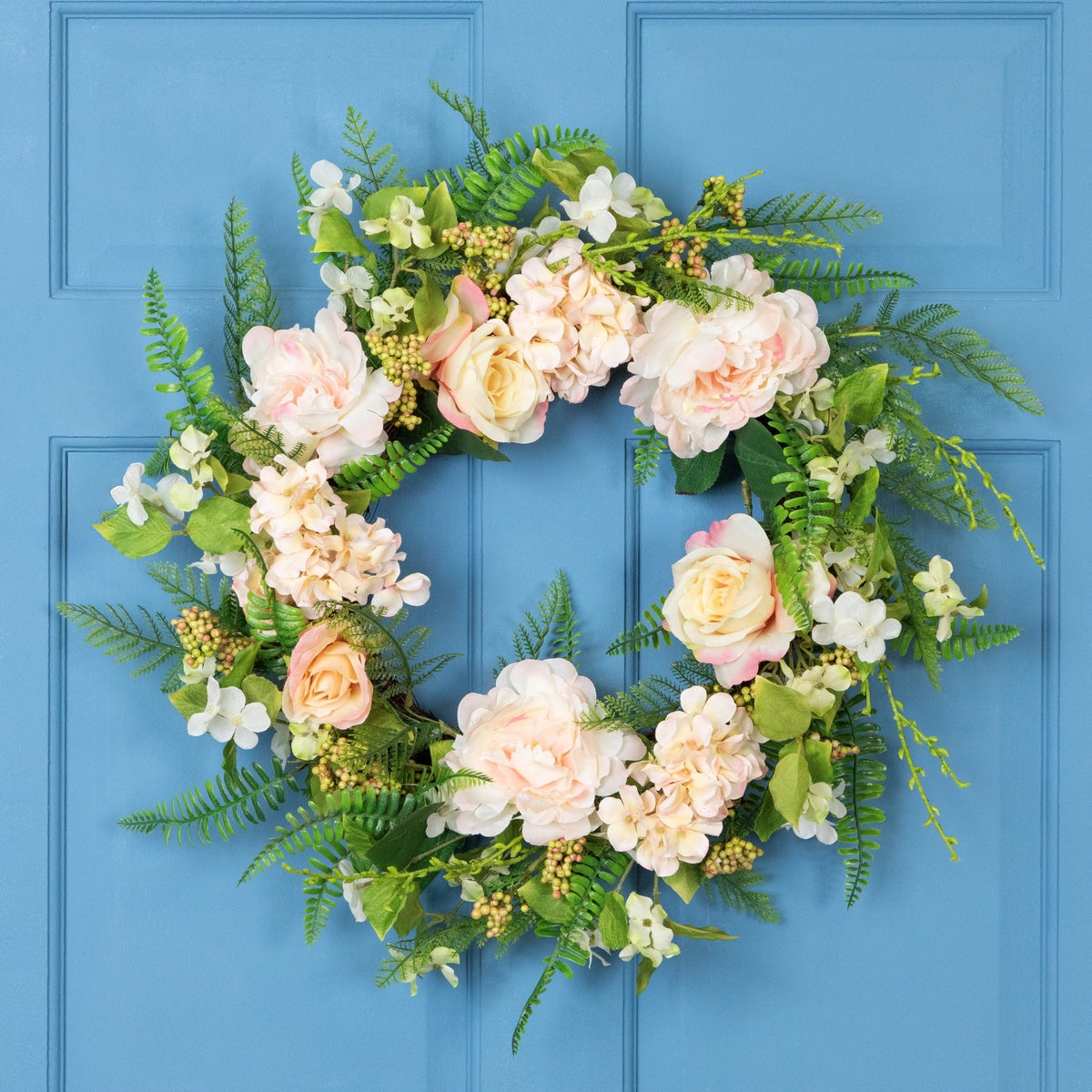  Northlight Rose and Peony Fern Artificial Floral Spring Wreath  Pink - 24-Inch - Default Title - Bonton