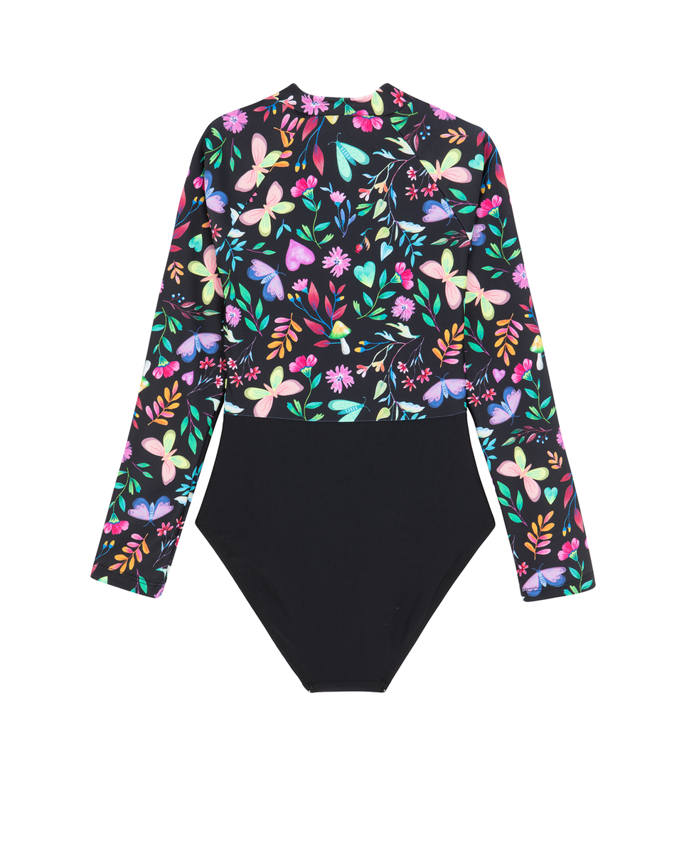  Gottex Kids Butterfly Dream Long Sleeve Zip Front One Piece - Butterfly-Multi - Bonton