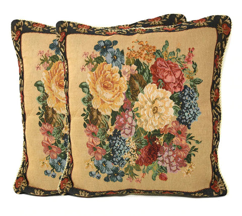 DaDa Bedding Breath of Spring Dark Border Floral Elegant Throw Pillow Cushion Cover 18" x 18" - DaDa Bedding Collection