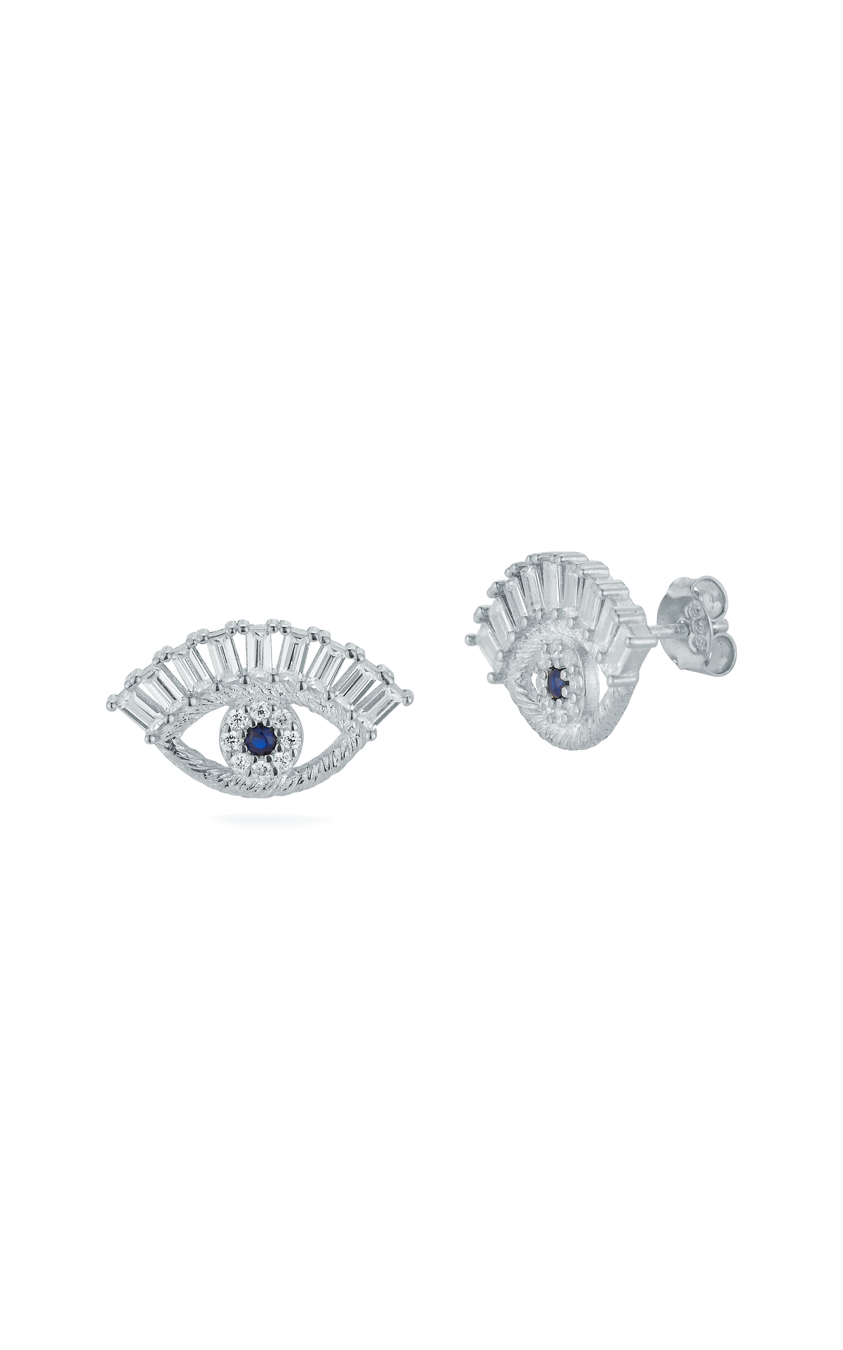  Relativity Baguette Evil Eye Stud Earrings - Silver - Bonton