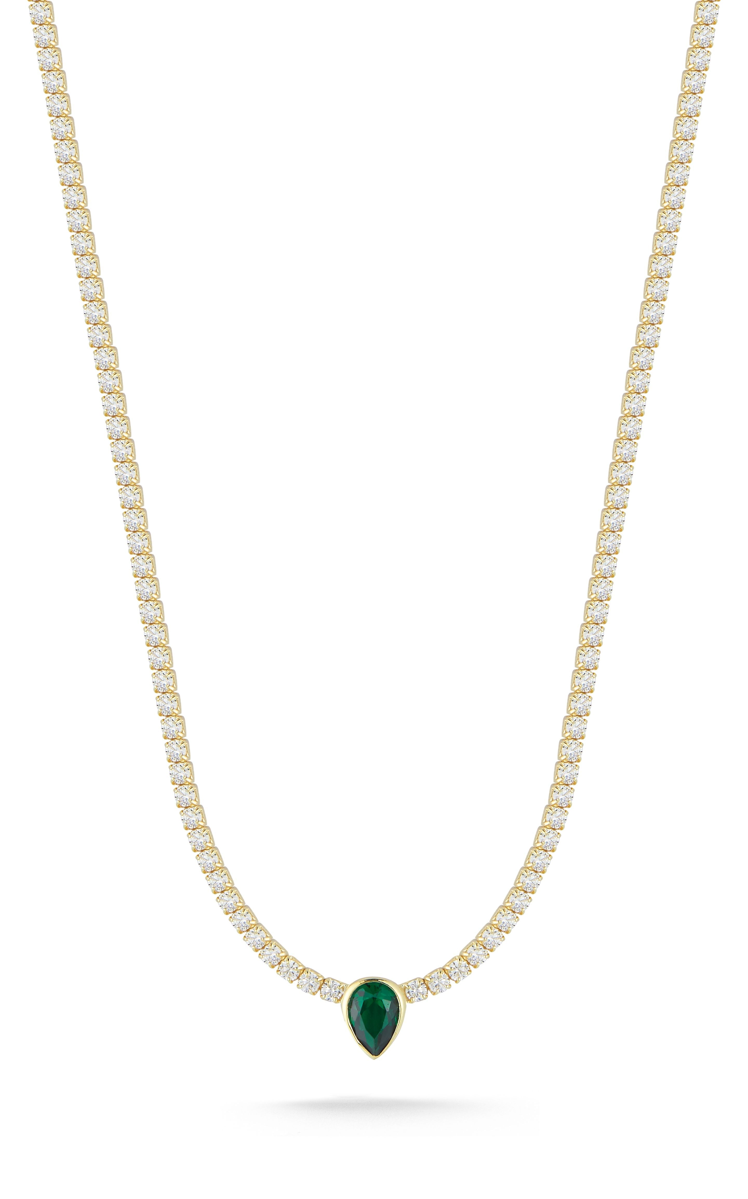  Relativity Tennis Necklace with Pear Shaped Stone - Golden - Bonton