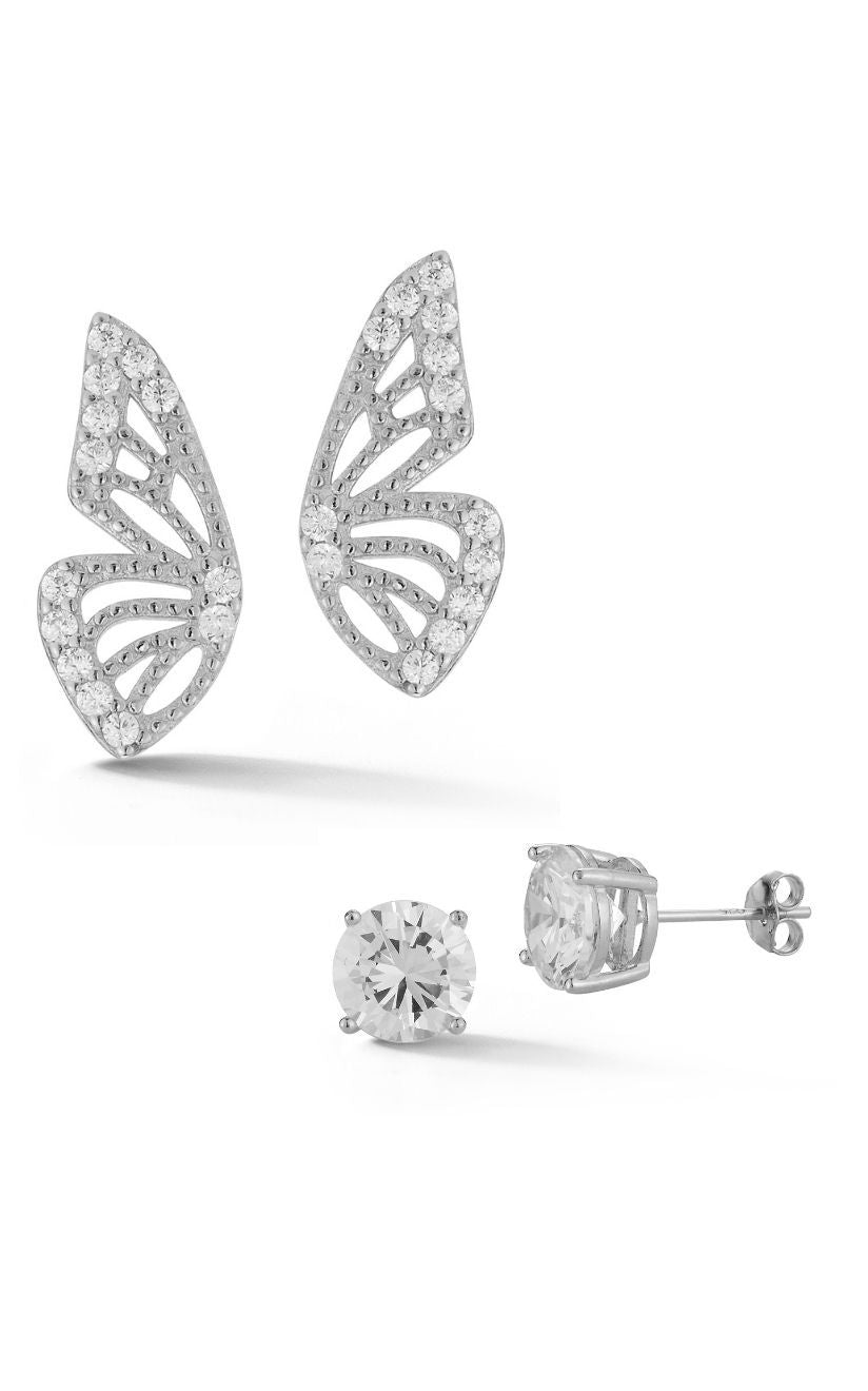  Relativity Butterfly Stud Earring Set - Silver - Bonton