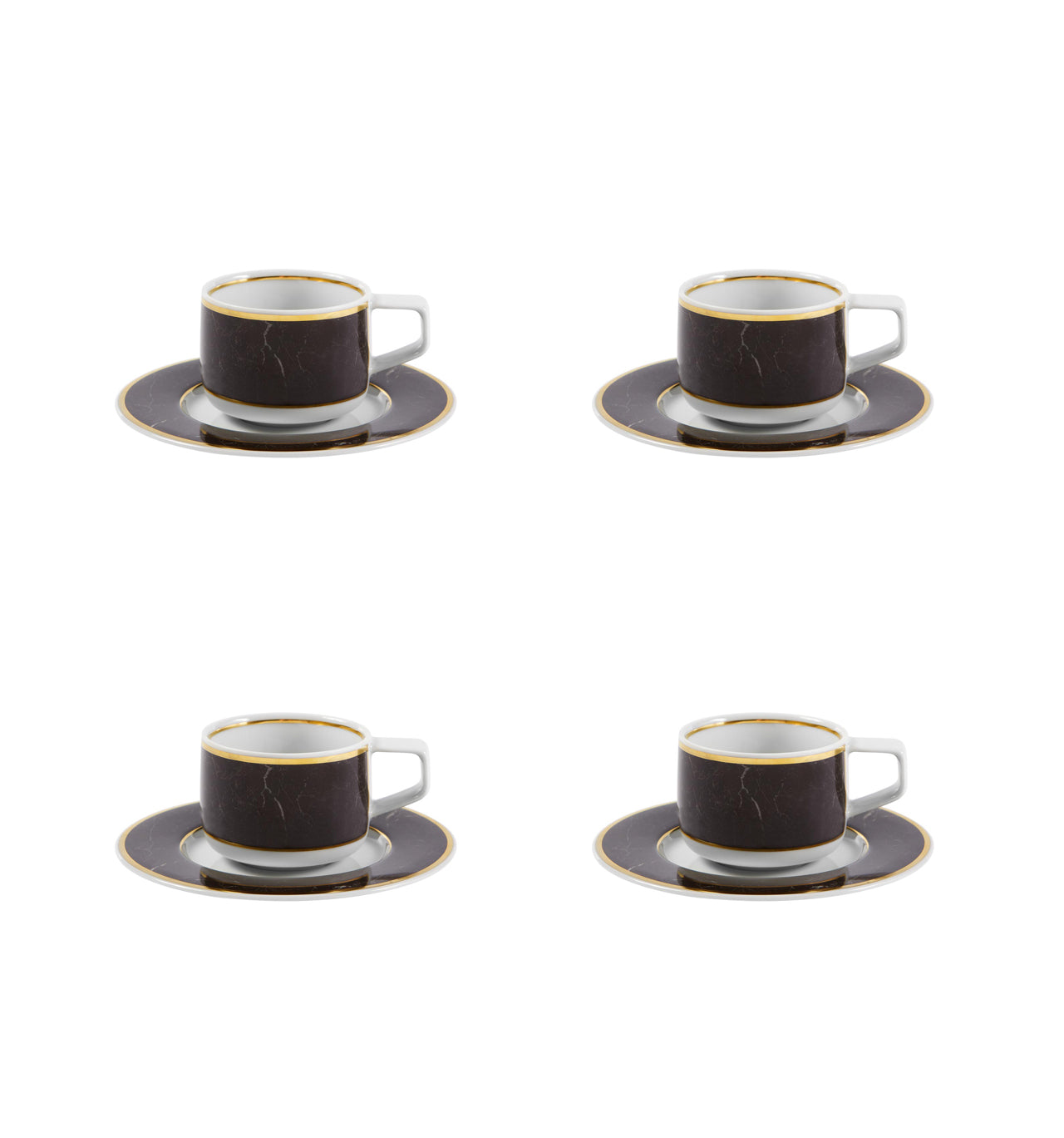  Vista Alegre Carrara Coffee Cups & Saucers Set of 4 - Black/White - Bonton