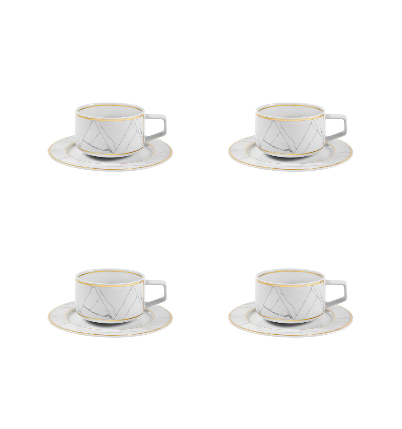  Vista Alegre Carrara Tea Cups & Saucers Set of 4 - Black/White - Bonton