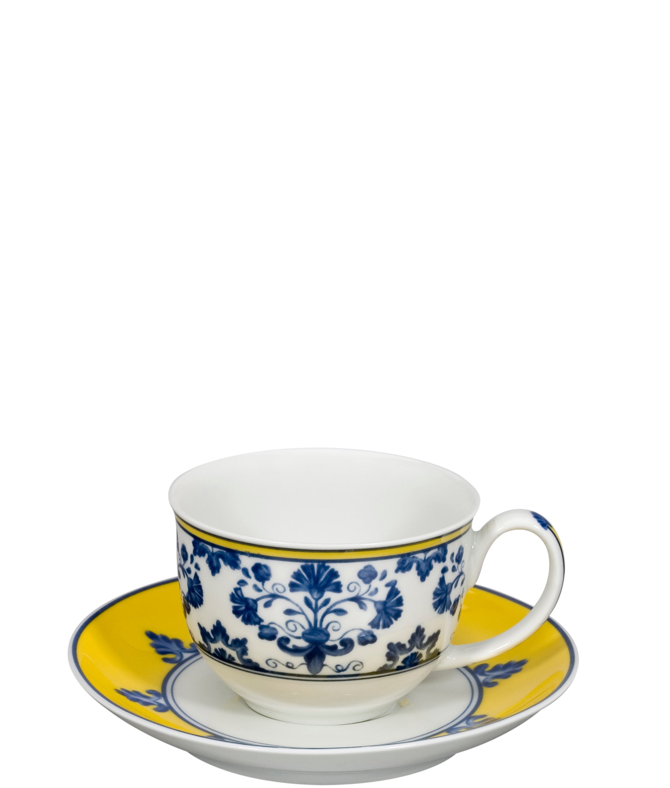  Vista Alegre Castelo Branco Coffee Cups & Saucers Set of 4 - Blue/White/Yellow - Bonton