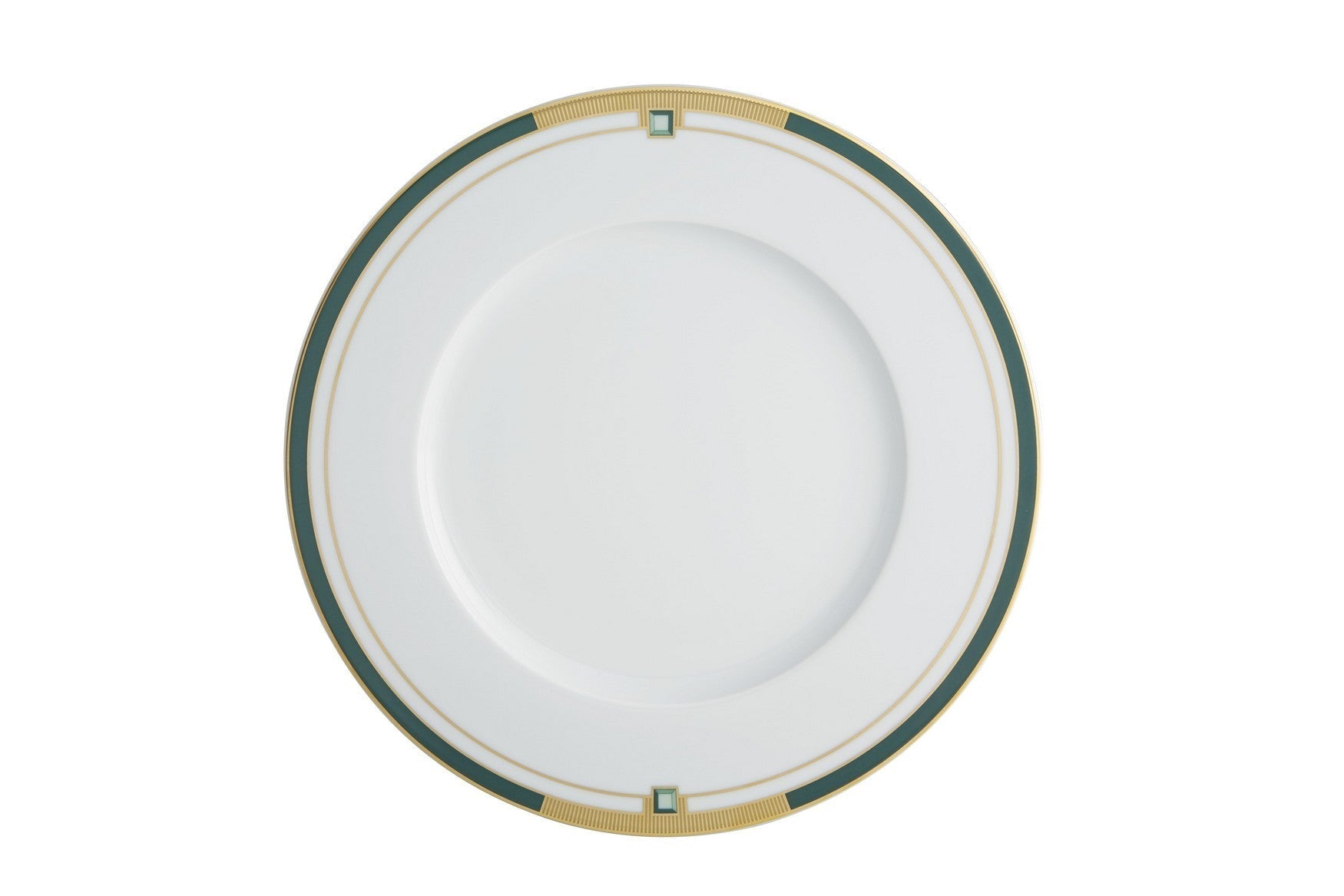  Vista Alegre Emerald Dinner Plates Set of 4 - White/Green - Bonton