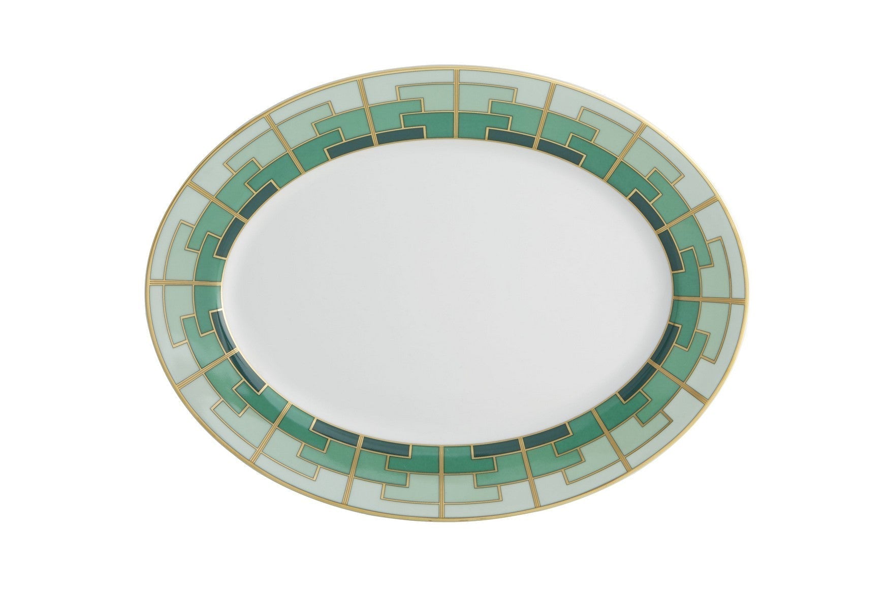  Vista Alegre Emerald Medium Oval Platter - White/Green - Bonton