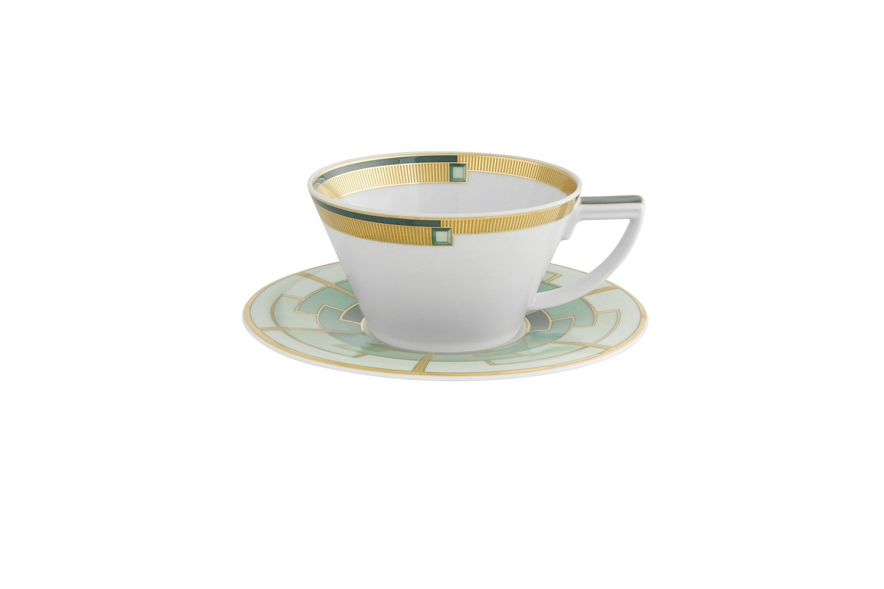  Vista Alegre Emerald Tea Cups & Saucers Set of 4 - White/Green - Bonton