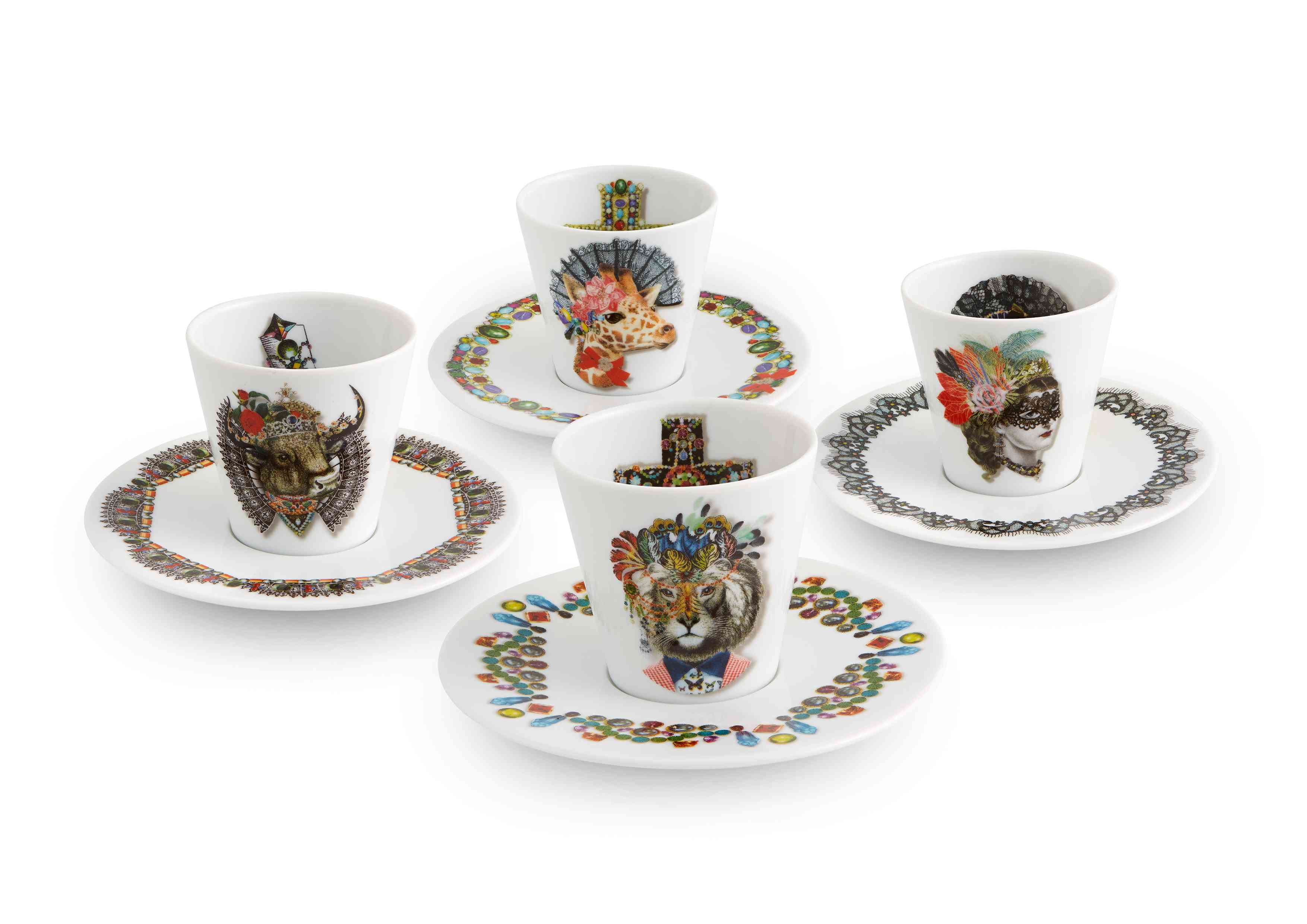  Christian Lacroix by Vista Alegre Love Who You Want Espresso Cups & Saucers Set of 4 - Multi - Bonton