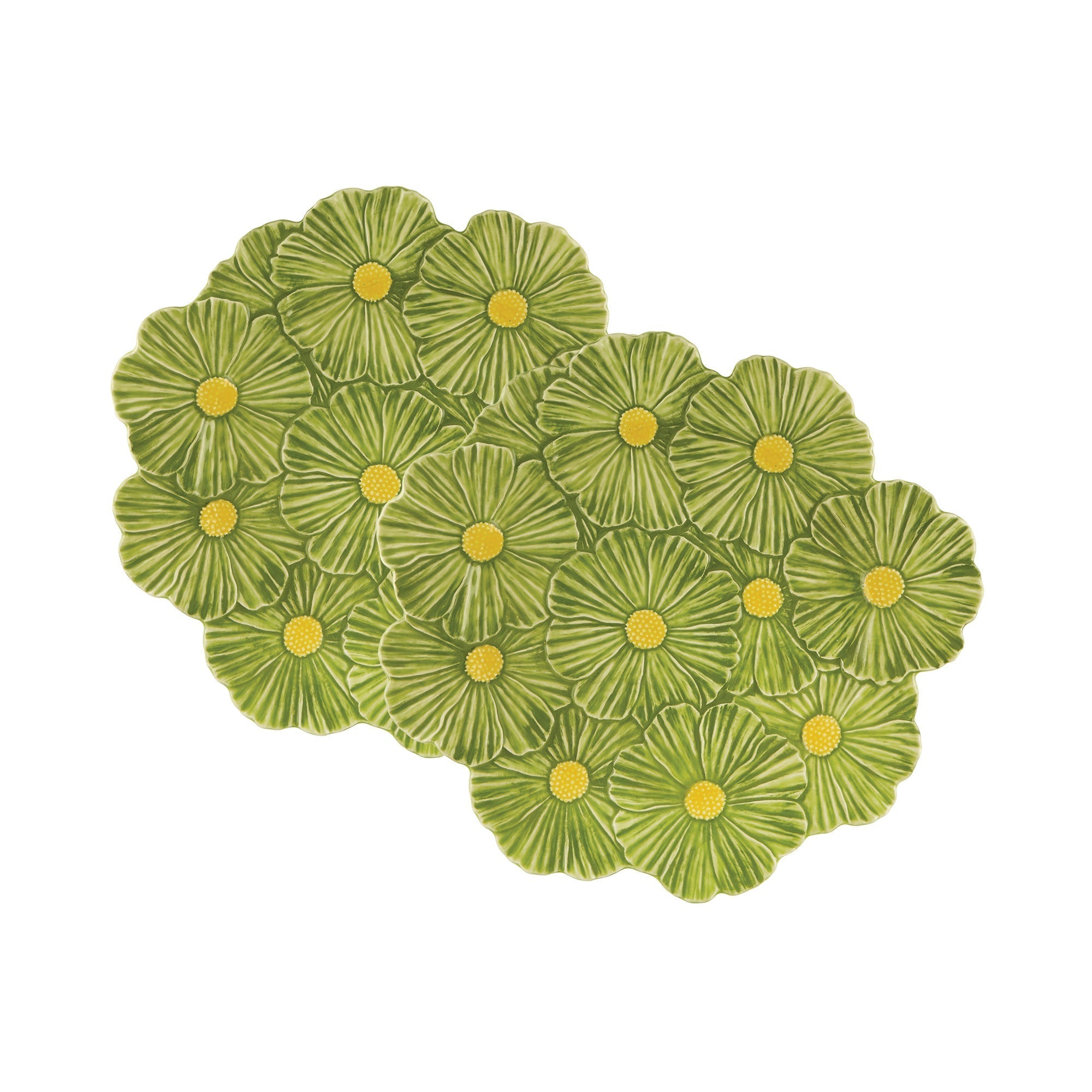  Bordallo Pinheiro Maria Flor Cosmos Charger Plates Set of 2 - Green/Yellow - Bonton