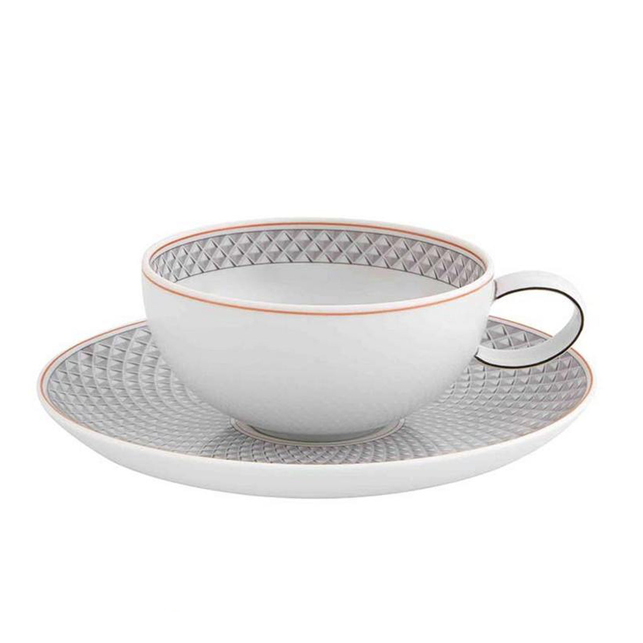  Vista Alegre Maya Tea Cups & Sauces Set of 4 - Grey/White - Bonton