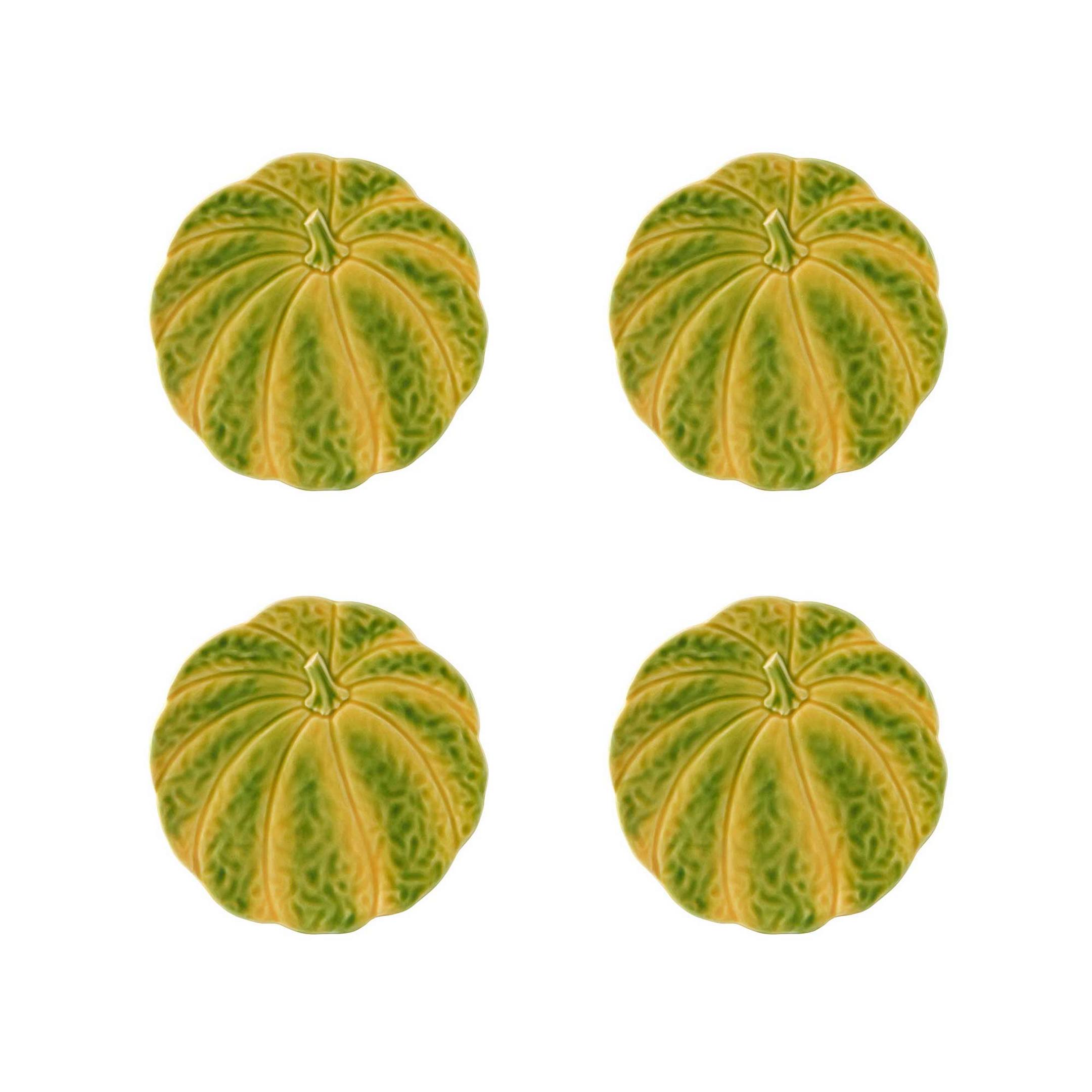  Bordallo Pinheiro Pumpkin Dessert Plates Set of 4 - Orange/Green - Bonton