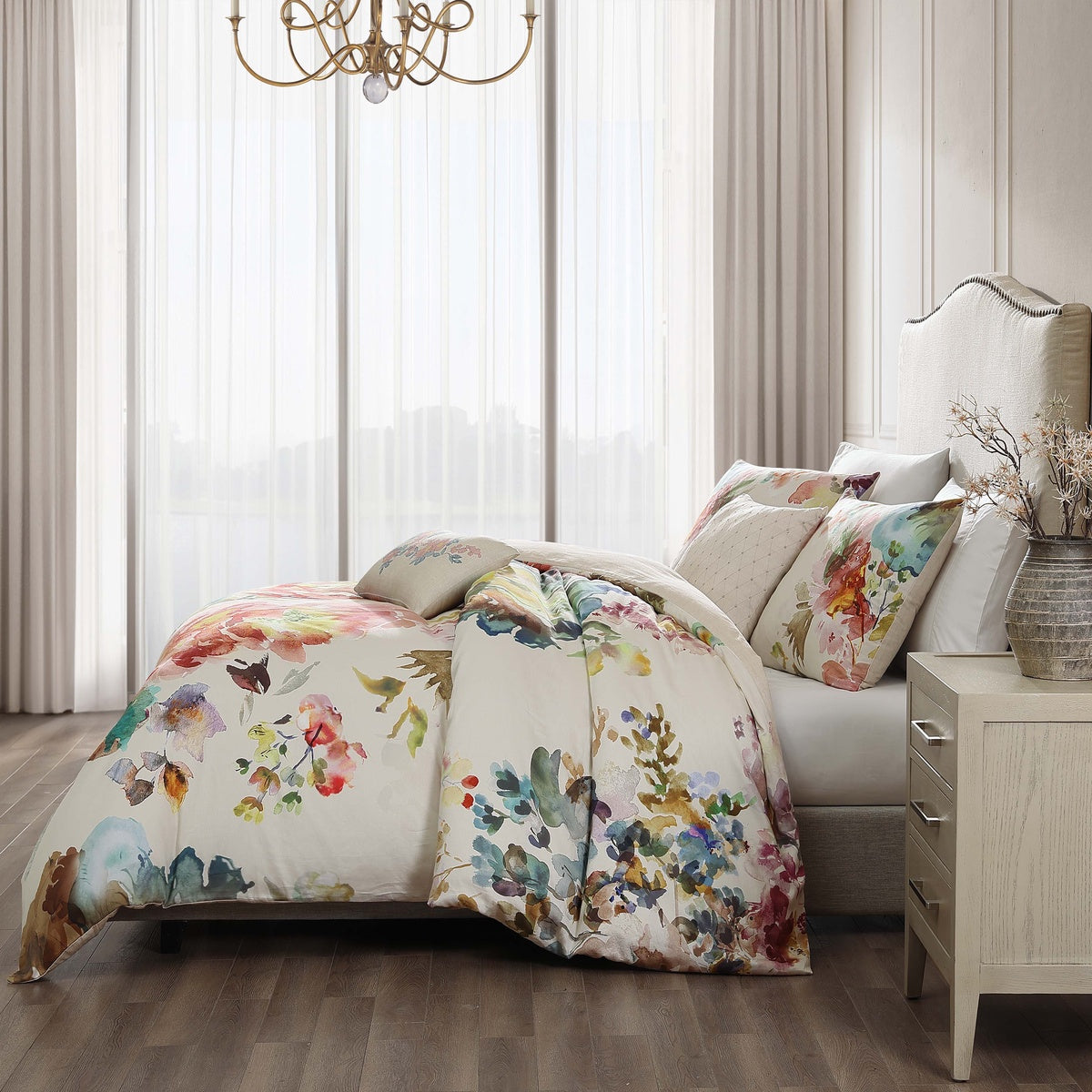  Bebejan Antique Flowers Ivory 100% Cotton 5-Piece Reversible Comforter Set - QUEEN - Bonton