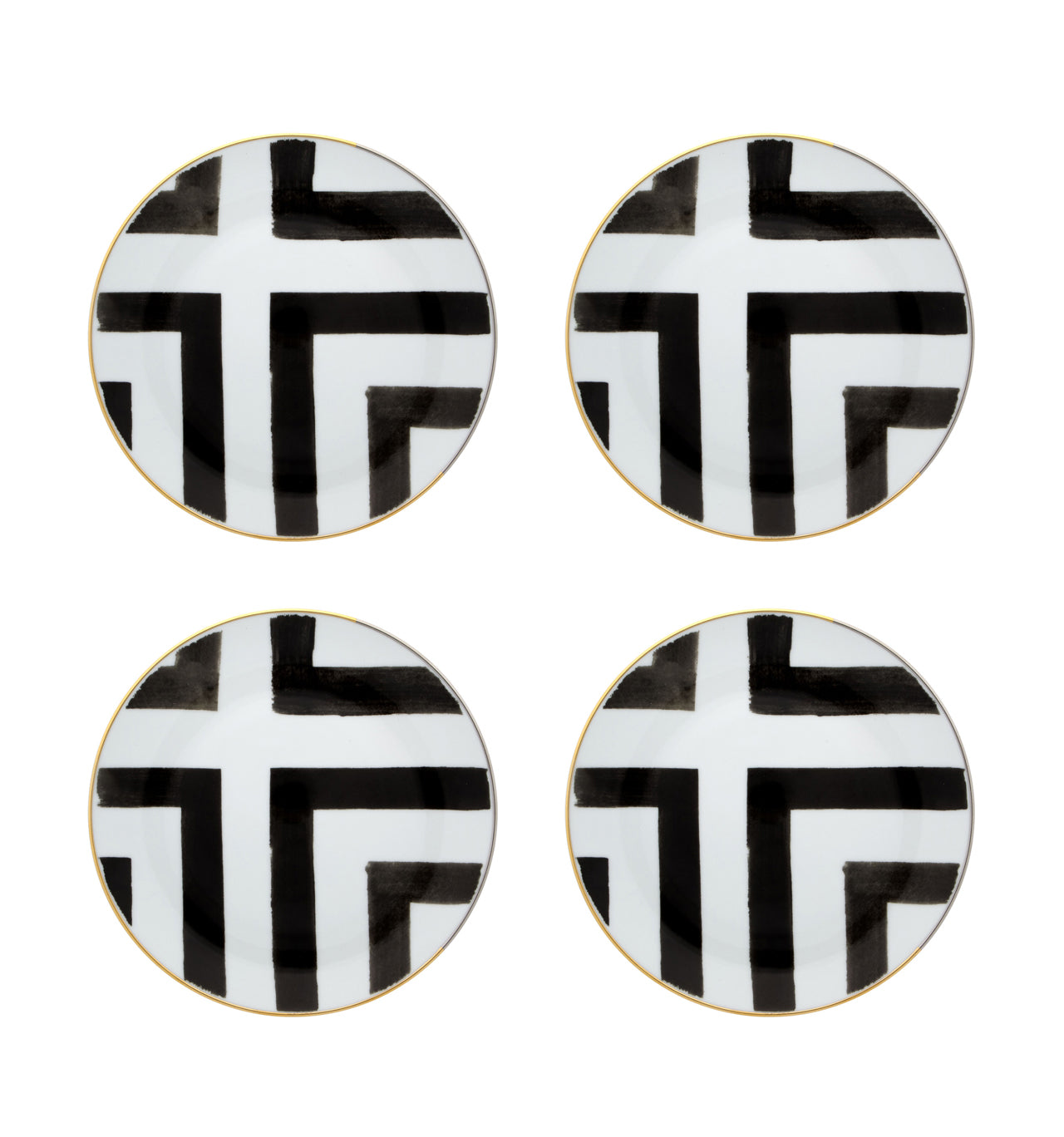  Christian Lacroix by Vista Alegre Sol Y Sombra Bread & Butter Plates Set of 4 - Black/White - Bonton