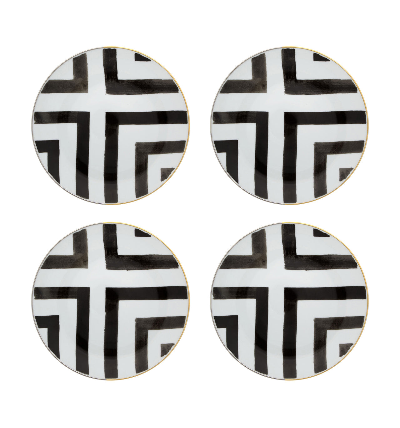  Christian Lacroix by Vista Alegre Sol Y Sombra Dessert Plates Set of 4 - Black/White - Bonton