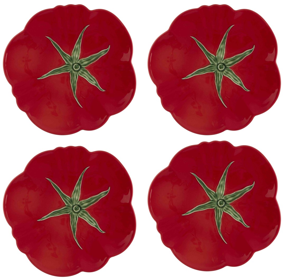  Bordallo Pinheiro Tomato Dinner Plates Set of 4 - Red - Bonton