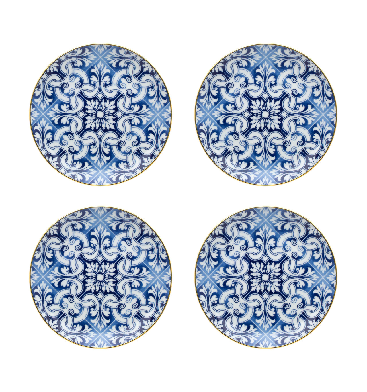  Vista Alegre Transatlantica Dessert Plates Set of 4 - Blue/White - Bonton