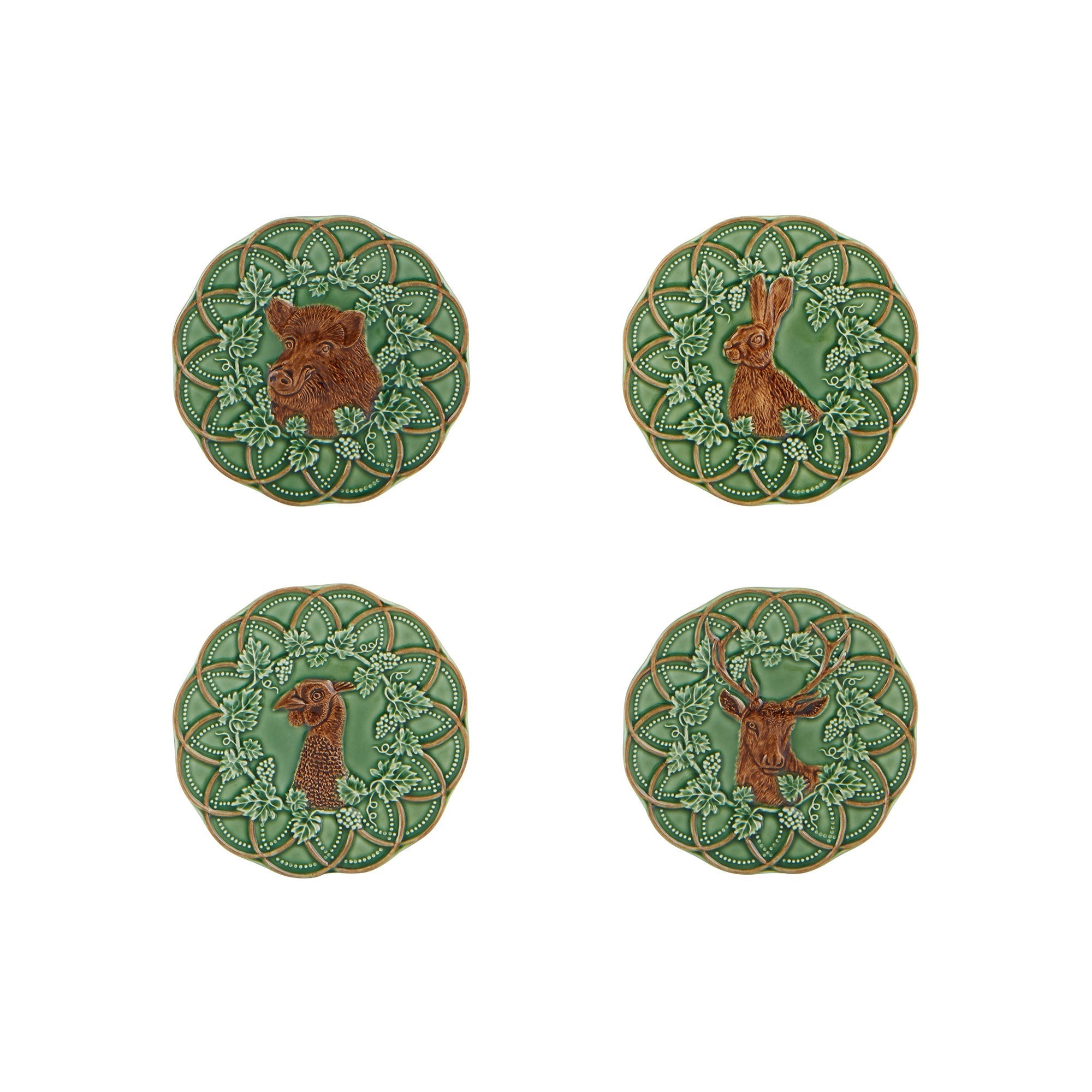  Bordallo Pinheiro Woods Assorted Bread & Butter Plates Set of 4 - Green - Bonton