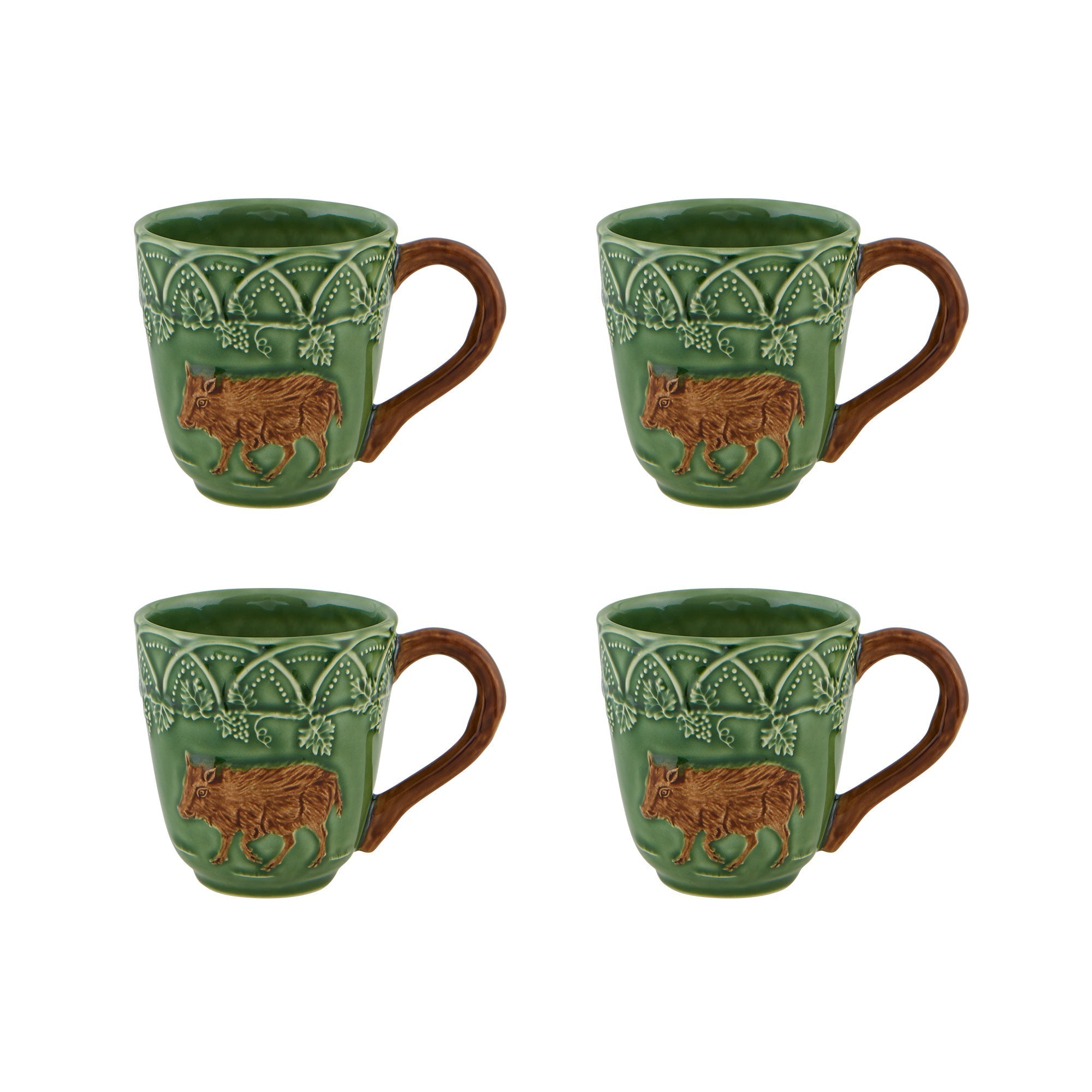  Bordallo Pinheiro Woods Boar Mugs Set of 4 - Green - Bonton