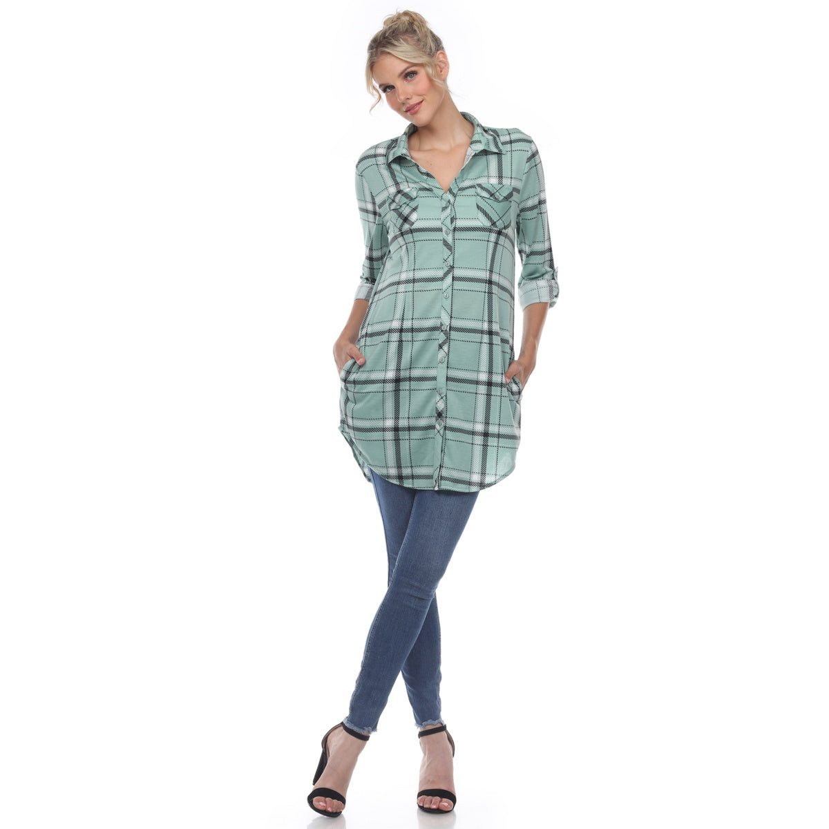  White Mark Women's Plaid Tunic Shirt - S - Bonton