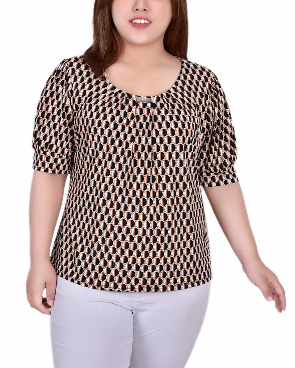  NY Collection Short Sleeve Balloon Sleeve Top - Black White Boxes - Bonton