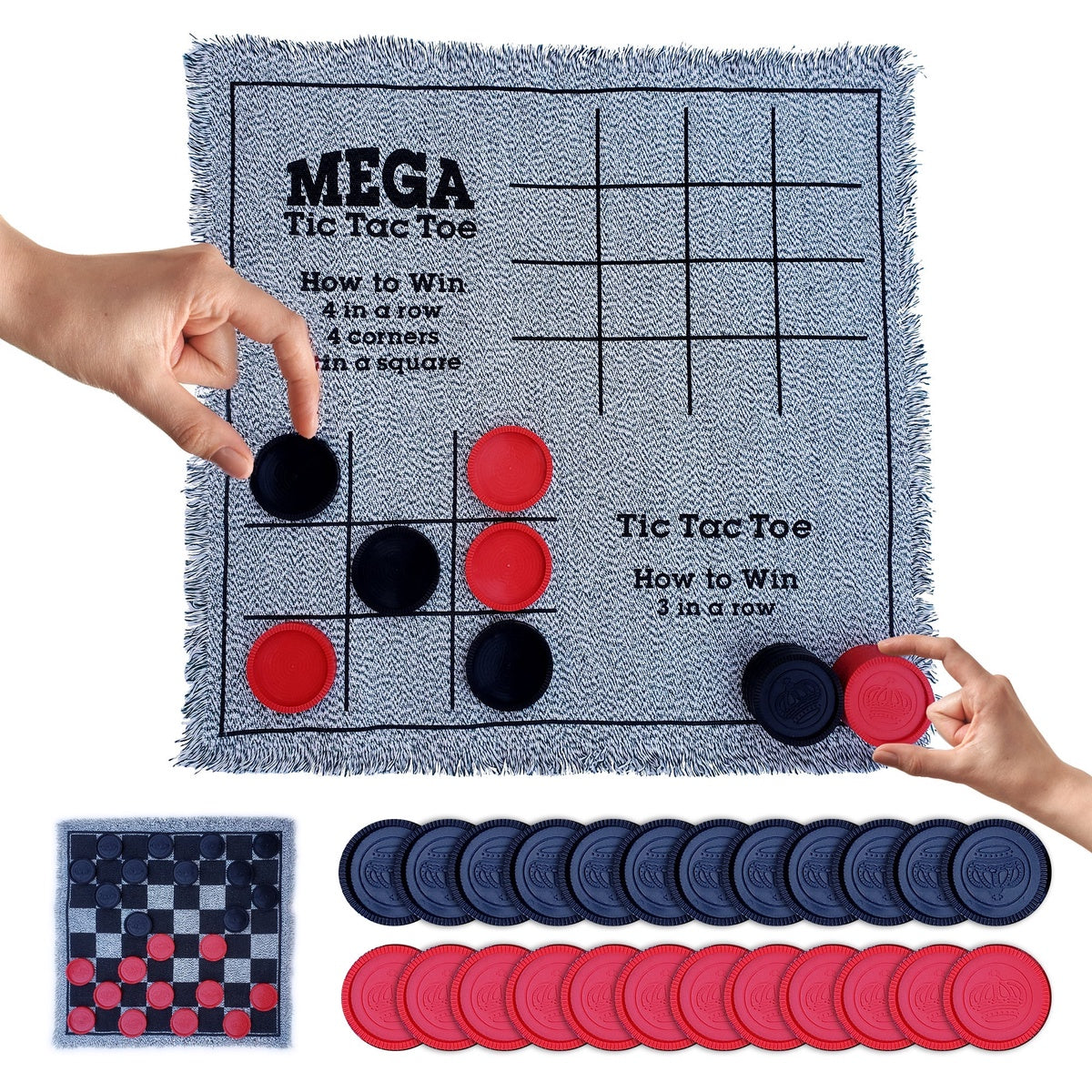  Bolaball 3-in-1 Giant Tic Tac Toe, Checkers Rug & Board Games for Indoor Outdoor Fun - Default Title - Bonton