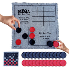 3-in-1 Giant Tic Tac Toe, Checkers Rug & Board Games for Indoor Outdoor Fun