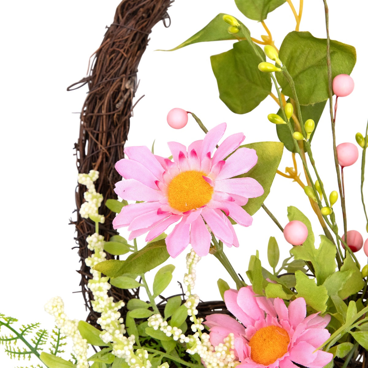  Northlight Chrysanthemum and Daisy Twig Basket Wreath Spring Decor  Pink and Yellow 17