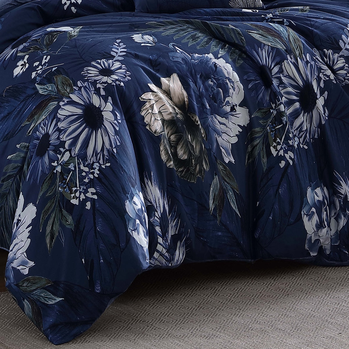  Bebejan Delphine Blue 100% Cotton 5-Piece Reversible Comforter Set - QUEEN - Bonton