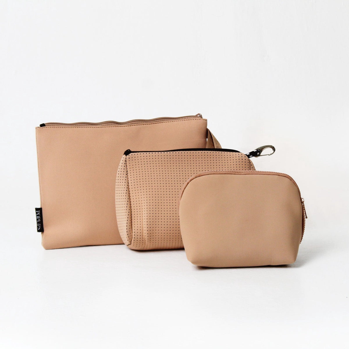  Pop Ups Brand Tan Set: Oversized Wristlet Pouch + Essential Pouch + Makeup Pouch Set - Default Title - Bonton