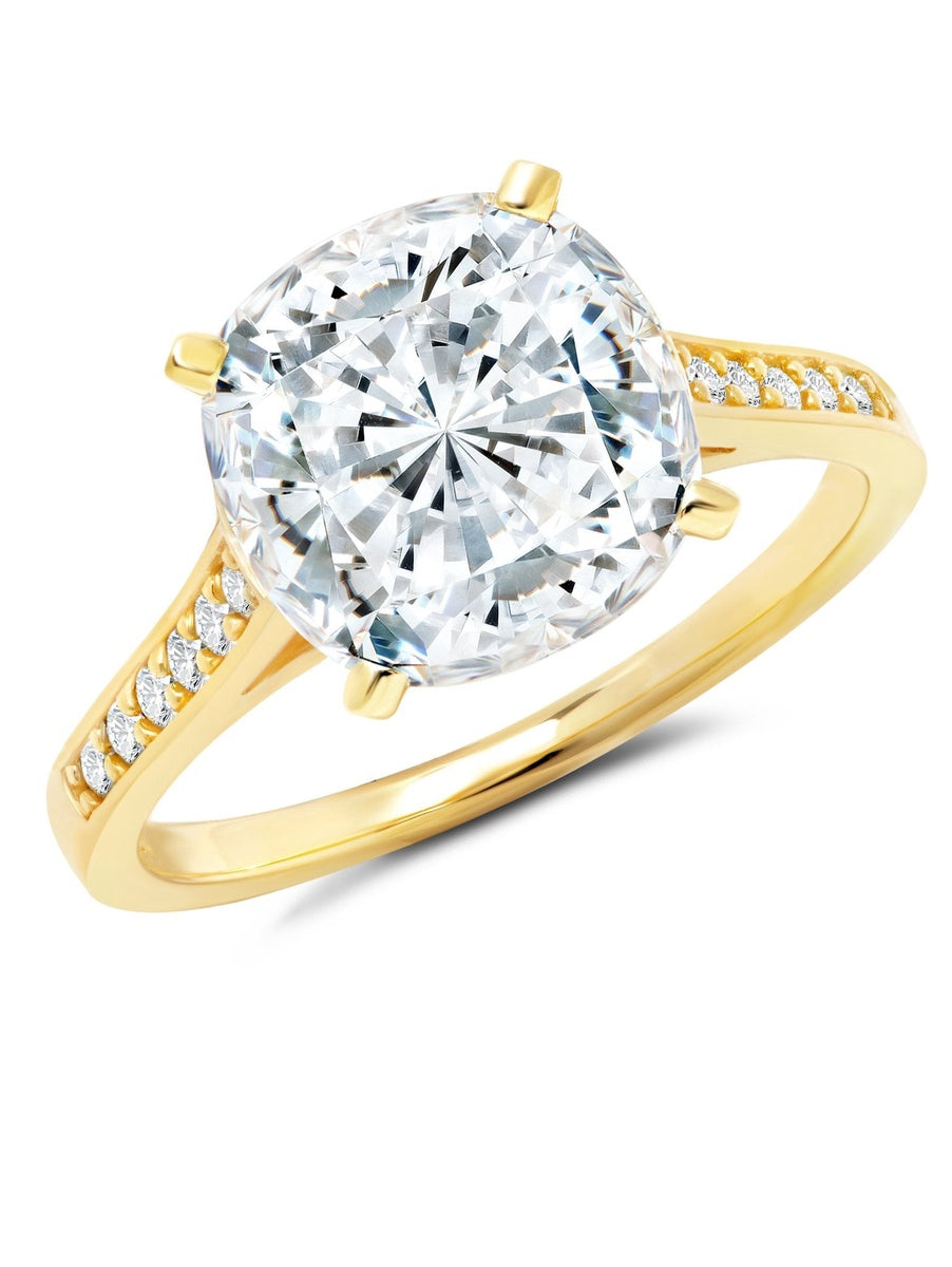  CRISLU Bliss Cushion Cut Ring Finished in 18kt Yellow Gold - XX - Bonton