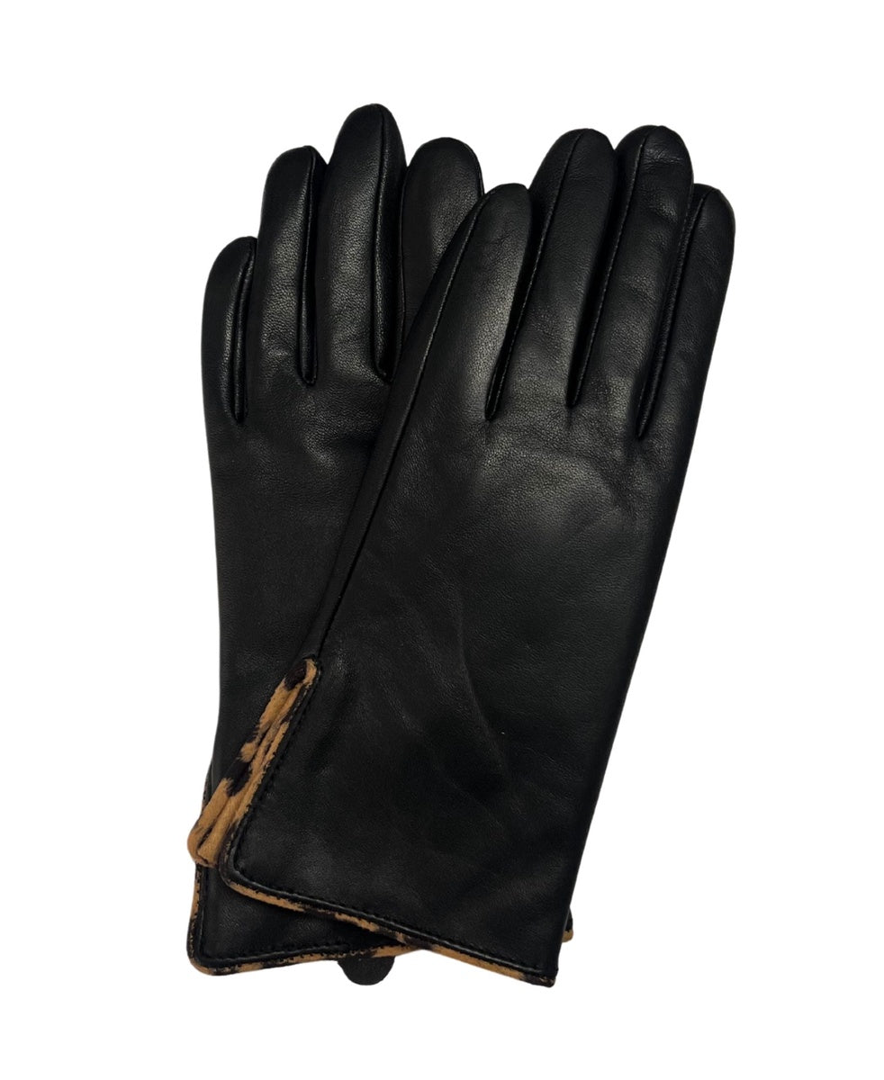  Marcus Adler Genuine Leather Glove With Leopard Detail - Black - Bonton