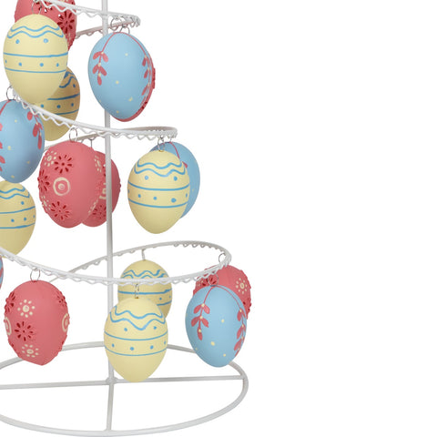 Floral and Striped Decorative Easter Egg Tree - 14.25" - Blue and Yellow